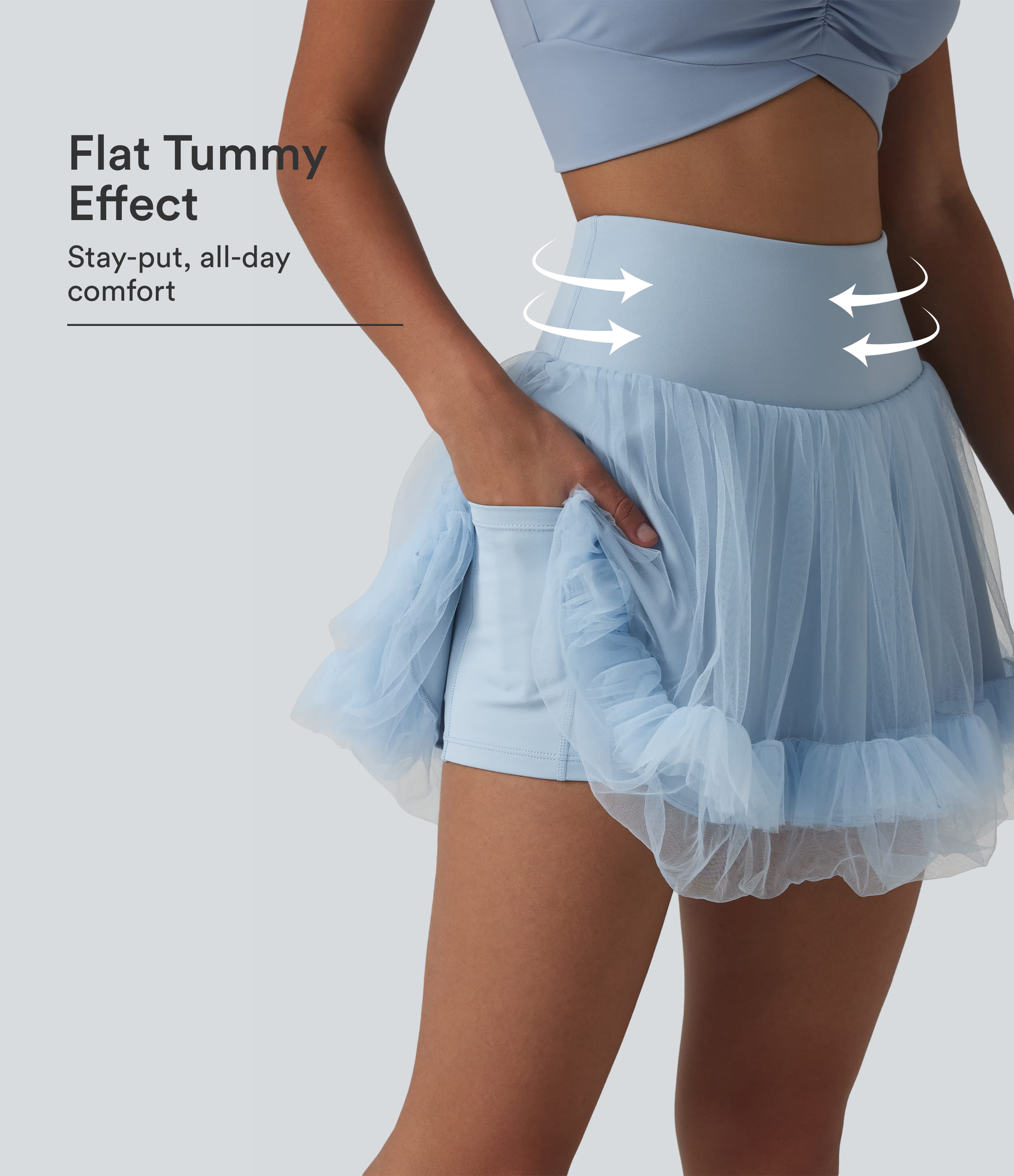 High Waisted Tummy Control Contrast Mesh 2-in-1 Mini Workout Skirt with Pockets