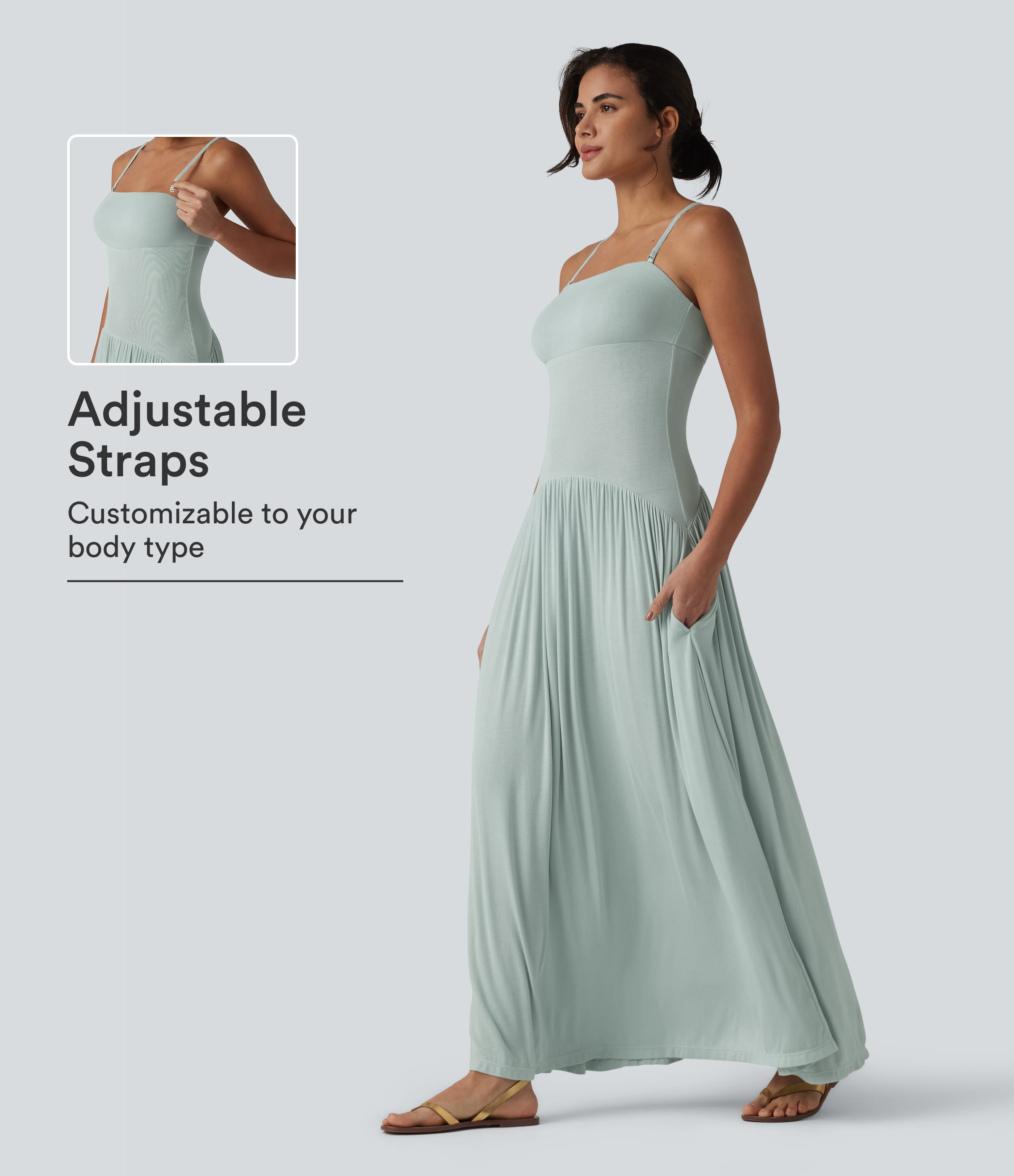 Ribbed Flowy Maxi Slip Dress with Pockets