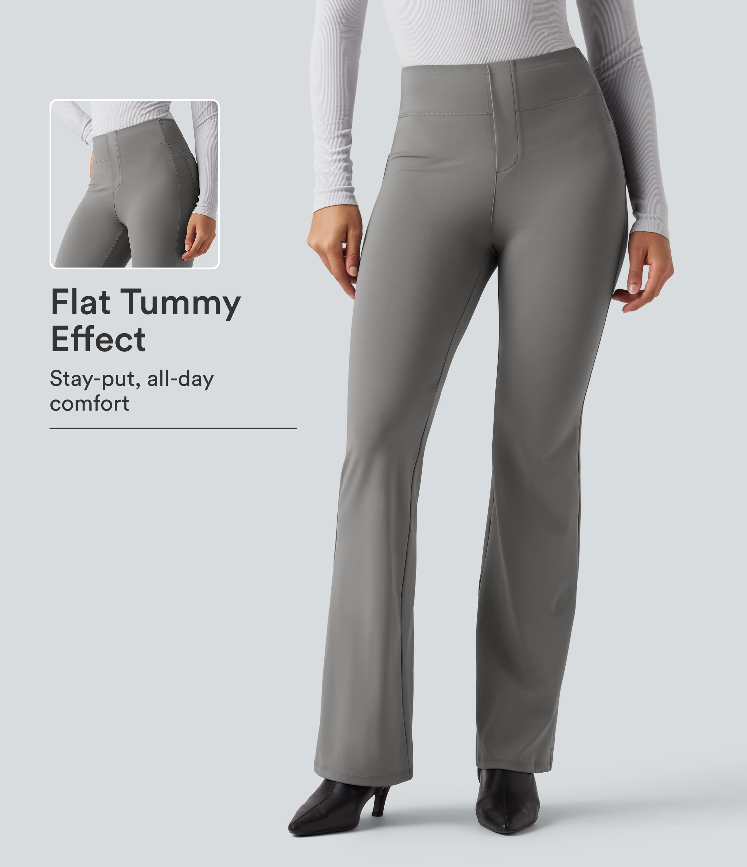 High Waisted Tummy Control Bootcut Work Pants with Pockets