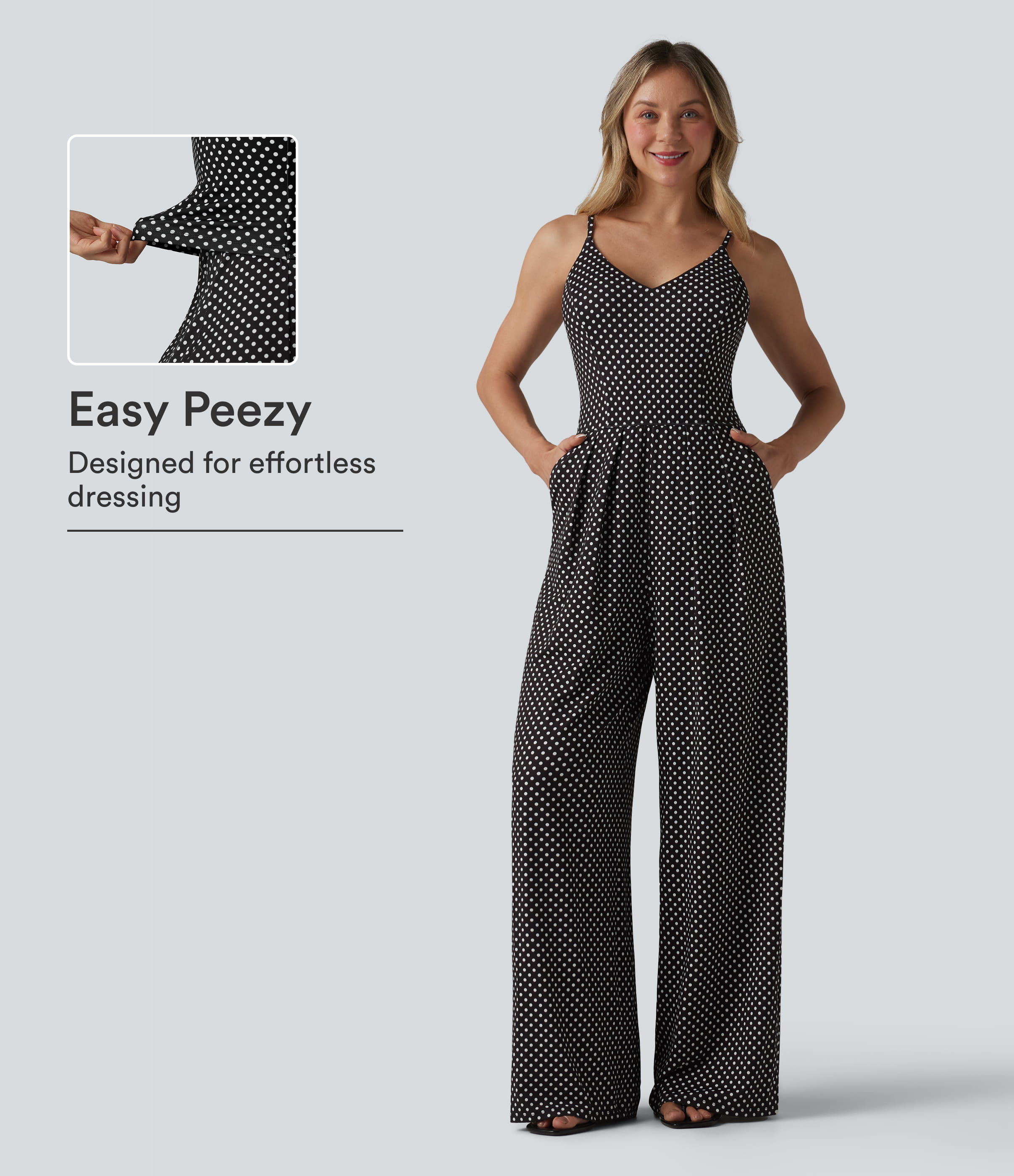 Jumpsuit mit V-Ausschnitt, Seitentaschen und Polka-Dots - Easy Peezy Edition