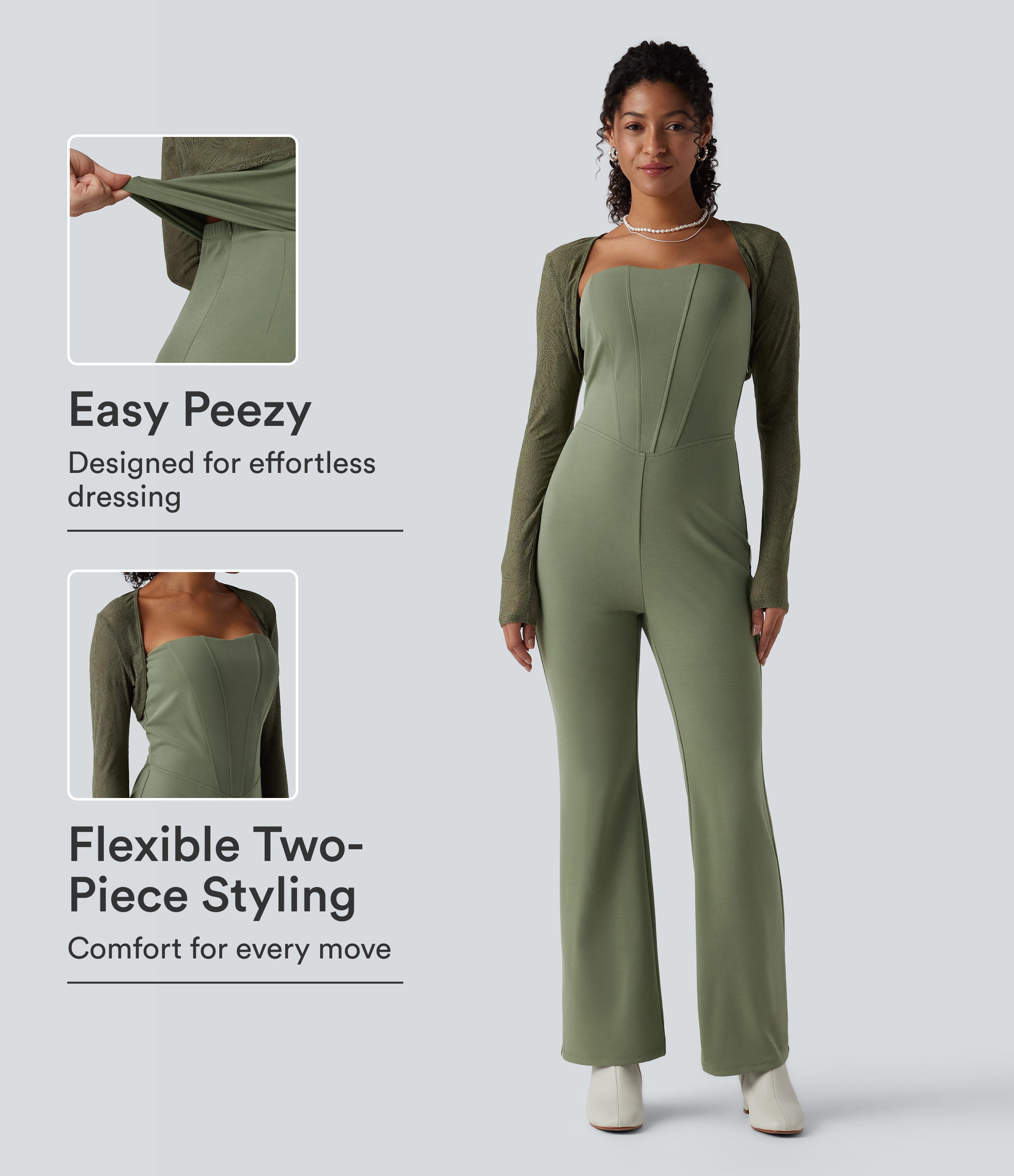 2-Piece Tube Corset Jumpsuit with Long Sleeve Lace Shrug-Easy Peezy Edition
