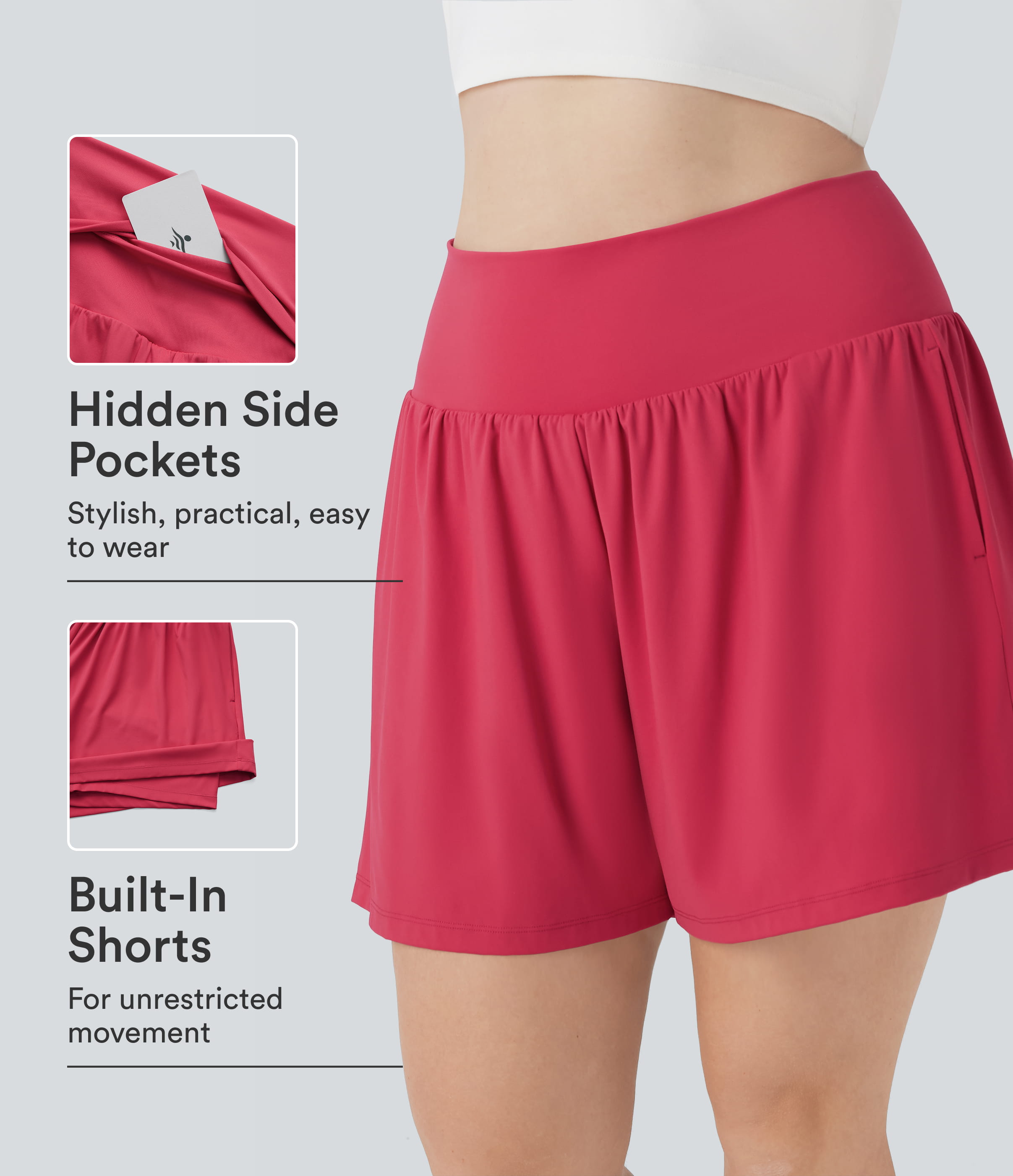 SoftlyZero™ Airy Super High Waisted 2-in-1 Cool Touch Yoga Plus Size Shorts 7" with Pockets