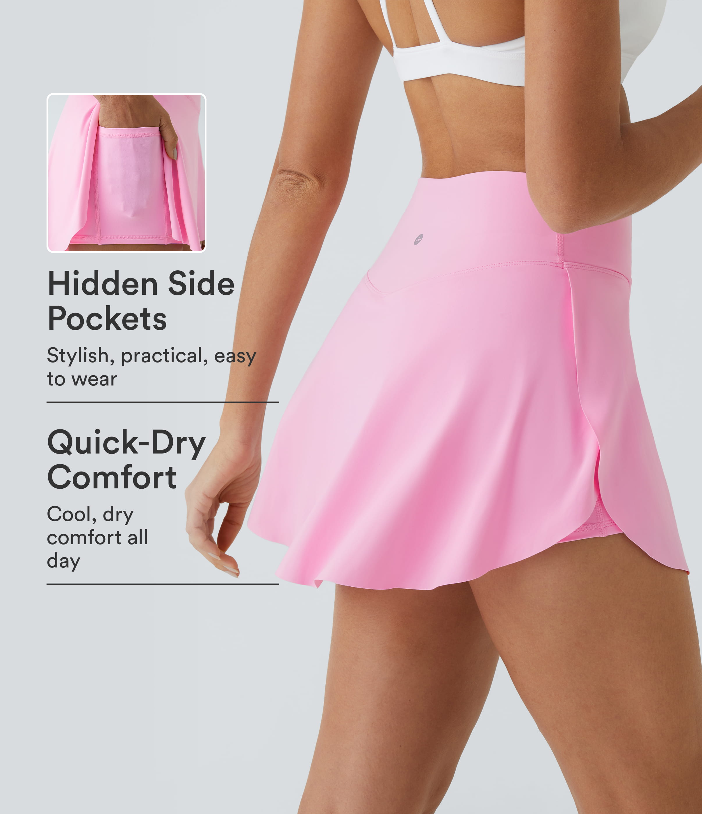 SoftlyZero™ Airy Crossover Pocket 2-in-1 Cool Touch Tennis Skirt-Lucid-Longer Length-UPF50+