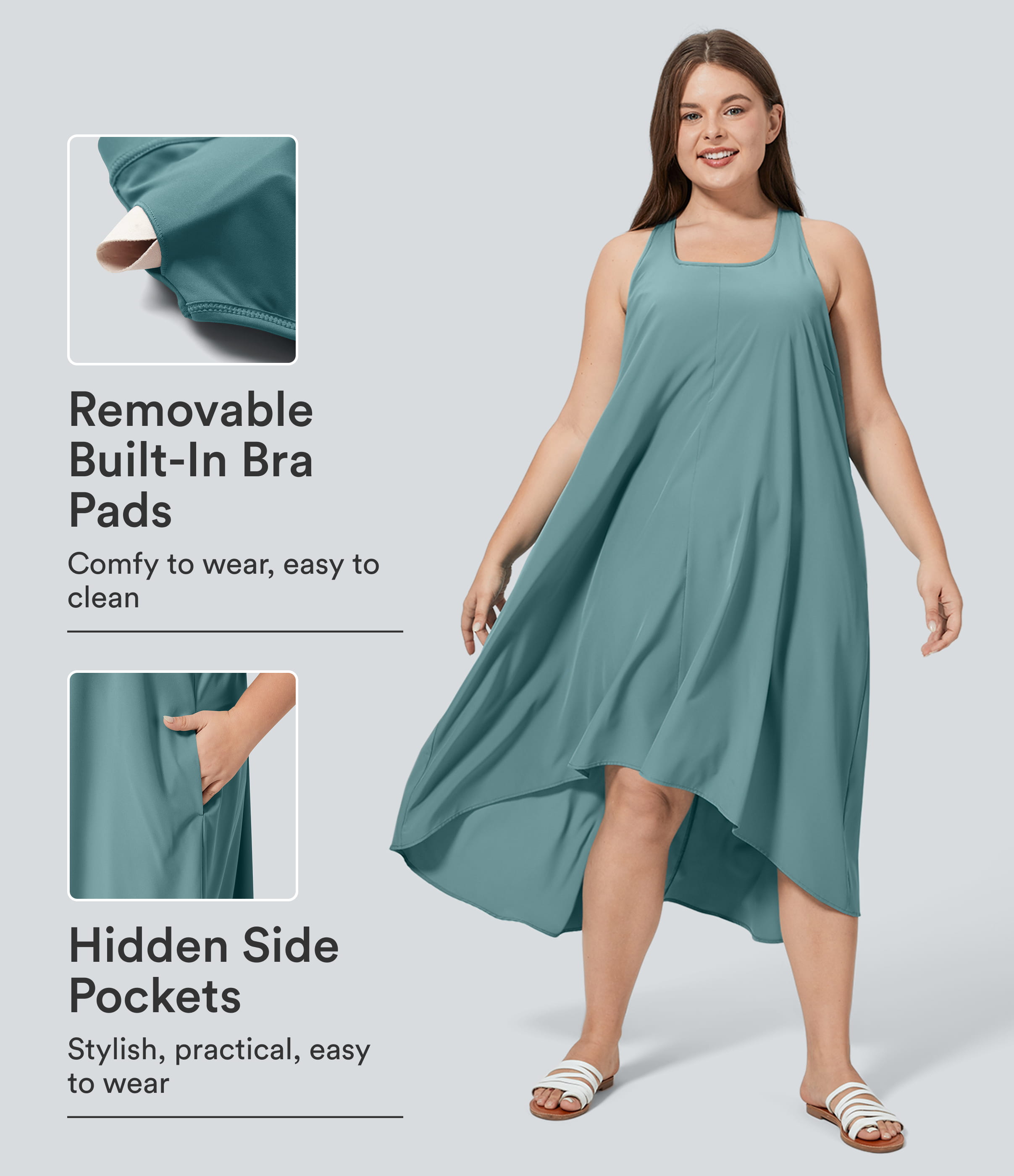 Breezeful™ RacerPocket High Low Flowy Midi Quick Dry Casual Plus Size Dress