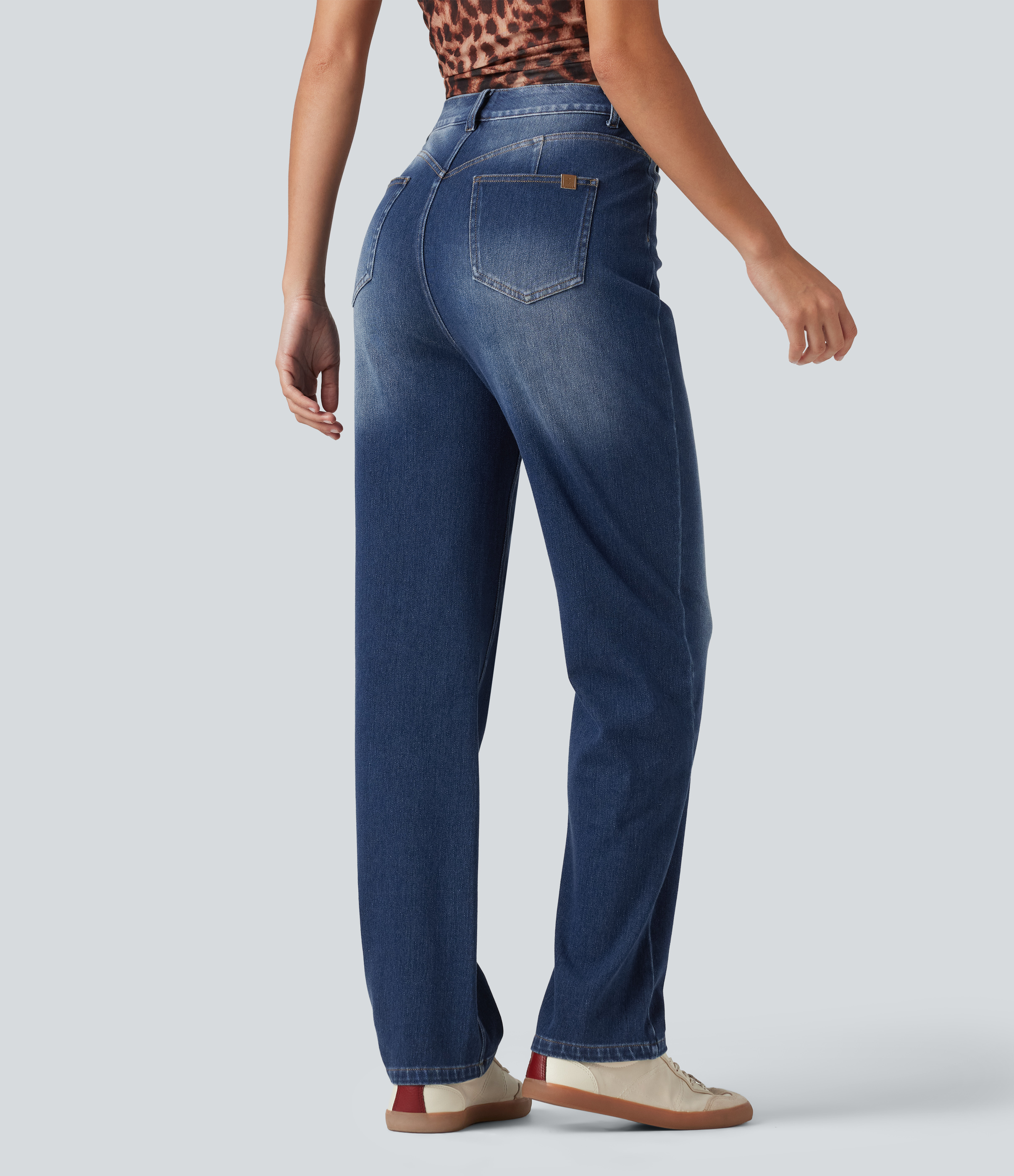 Pageant Blue Denim Halara Flex™ дънки за извити форми, висока талия, прав крачол, изпран ежедневен модел с джобове / 2