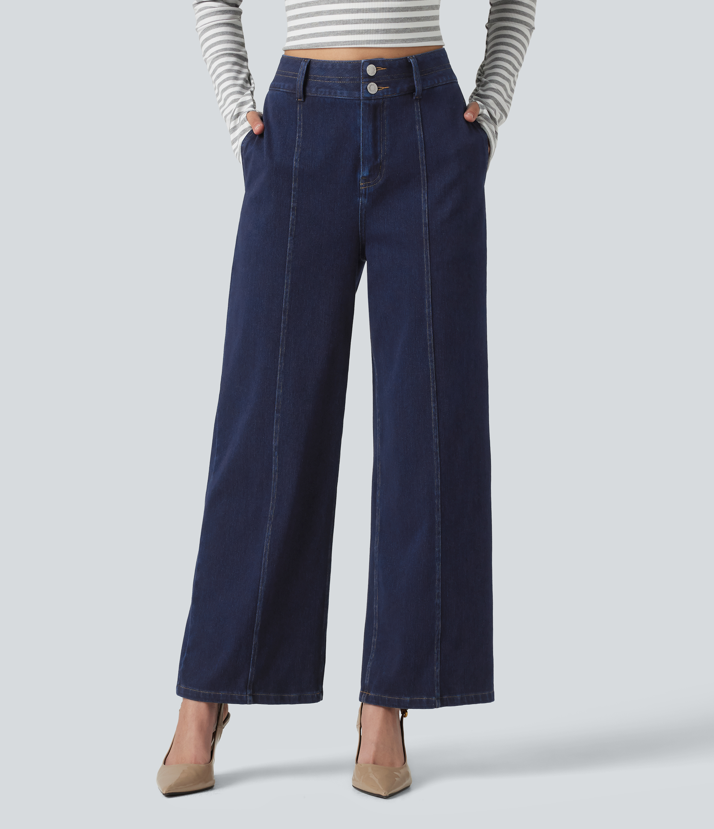 Halara Flex™ High Waisted Wide Leg Casual Jeans with Pockets
