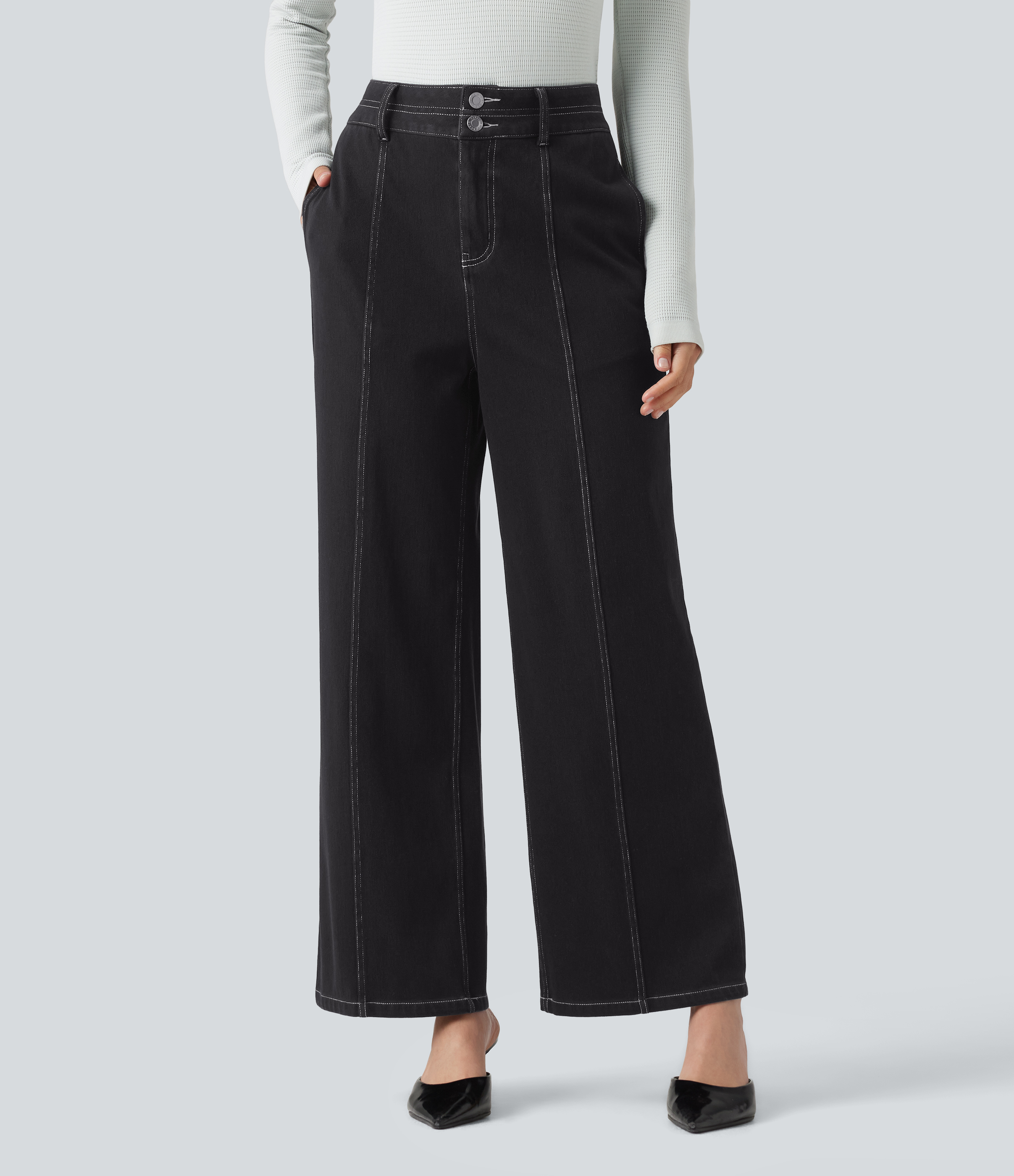 Halara Flex™ High Waisted Wide Leg Casual Jeans with Pockets