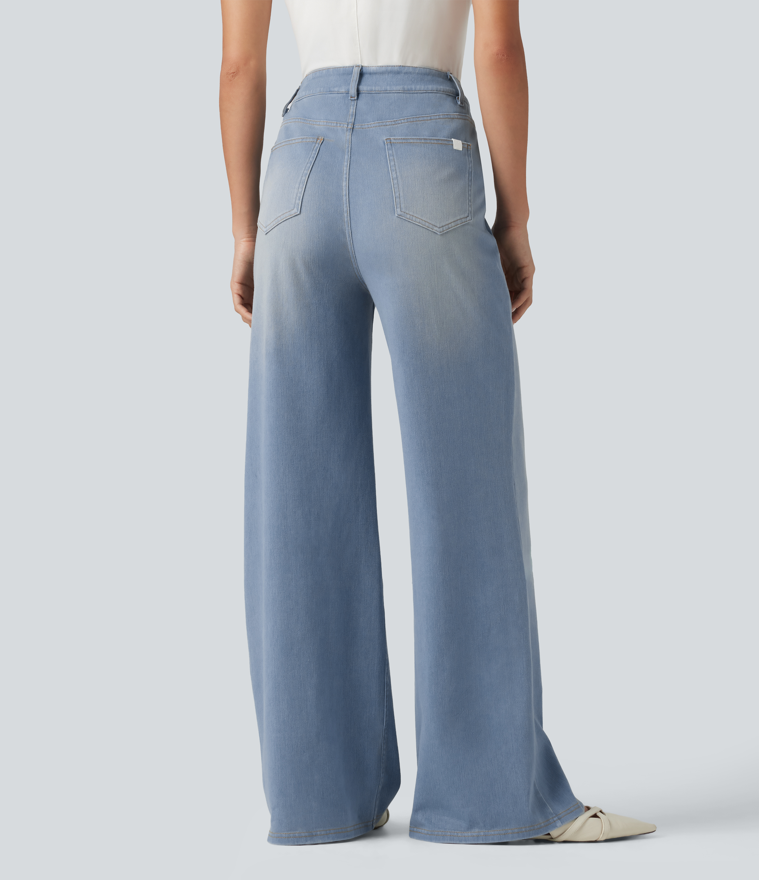Baltic Sea Blue Denim Halara Flex™ High Waisted Crossover Bootcut Casual Jeans with Pockets / 2