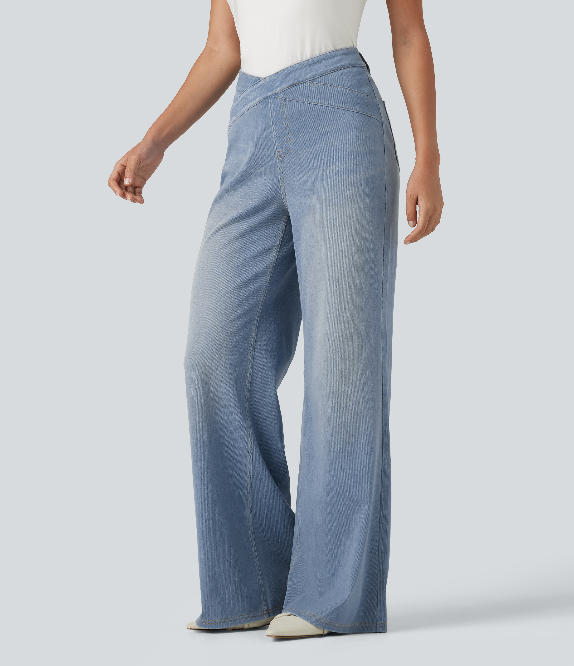 HalaraMagic™ High Waisted Crossover Bootcut Casual Jeans with Pockets