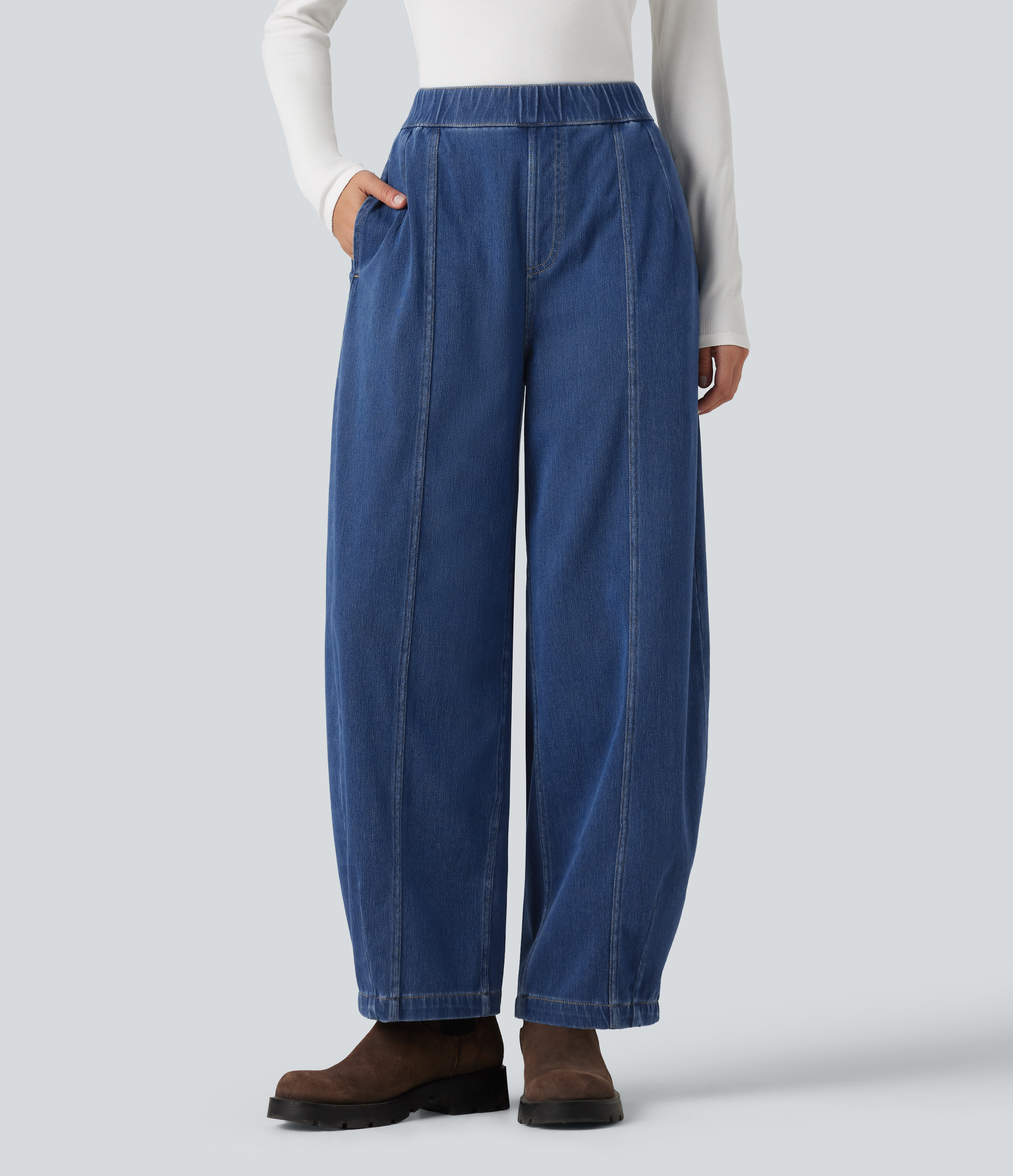 Halara Flex™ High Waisted Barrel Leg Casual Jeans with Pockets
