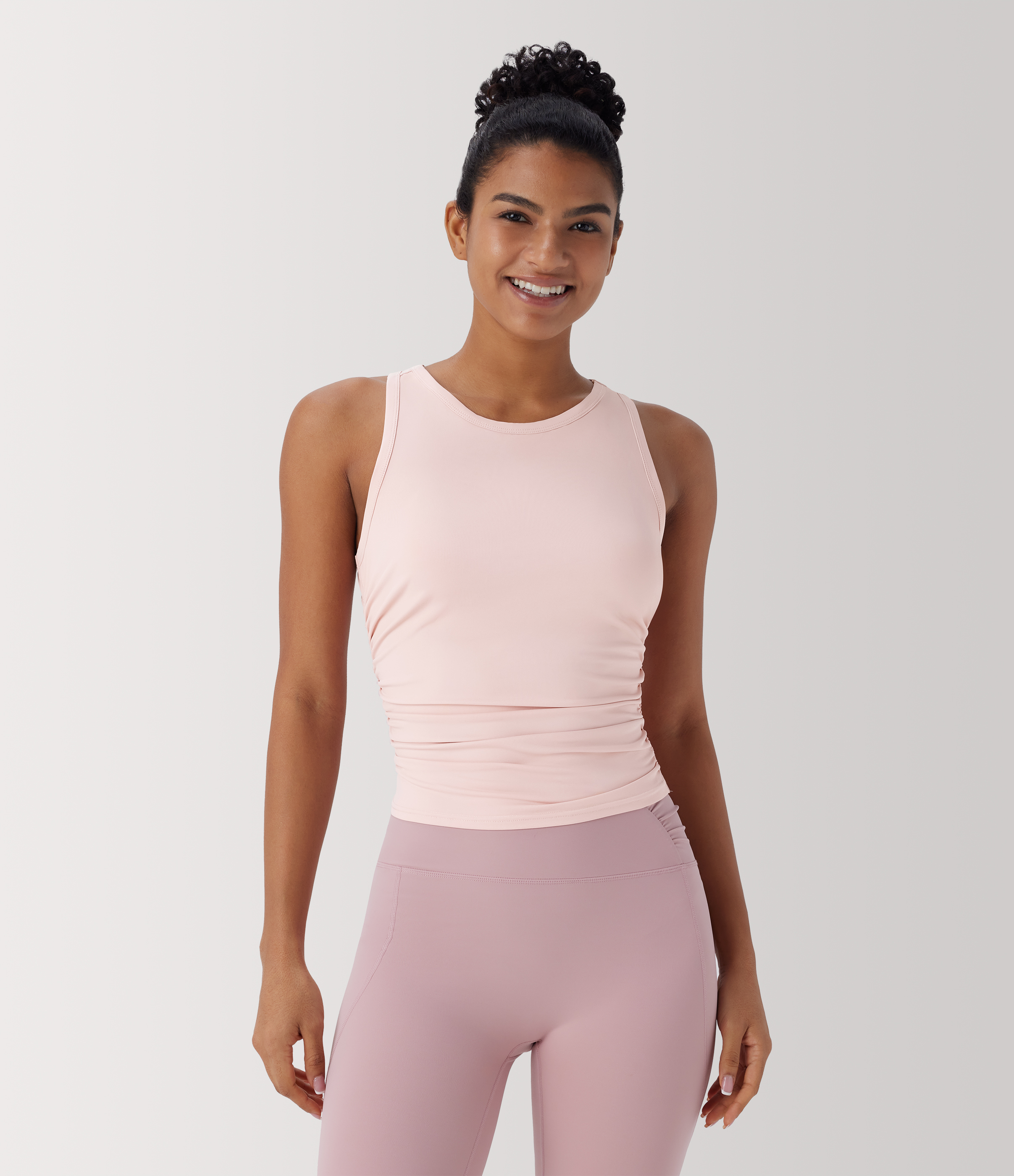 Round Neck Racerback Ruched Yoga Tank Top