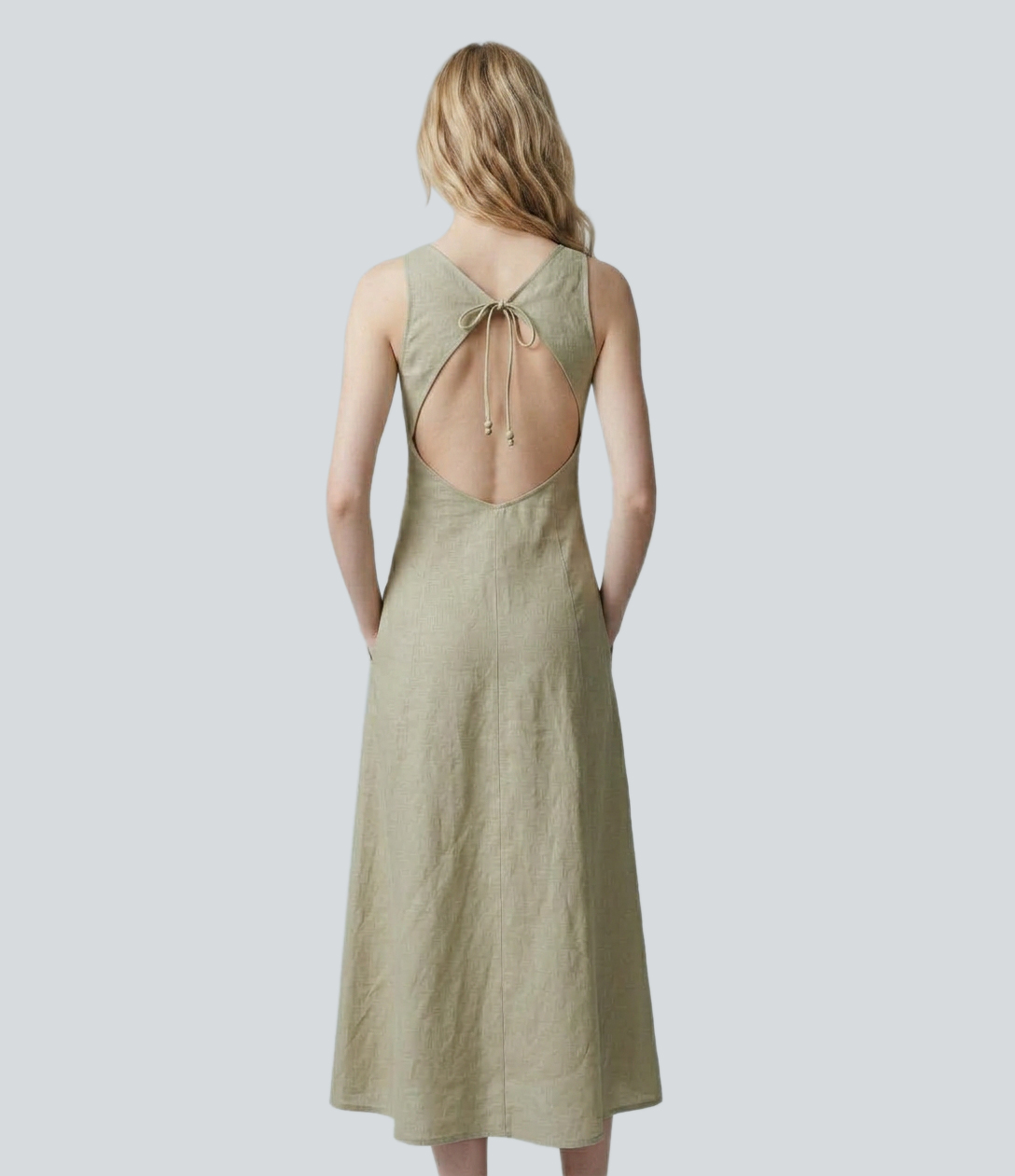 Boat Neck Sleeveless Tie Back Midi Casual Dress