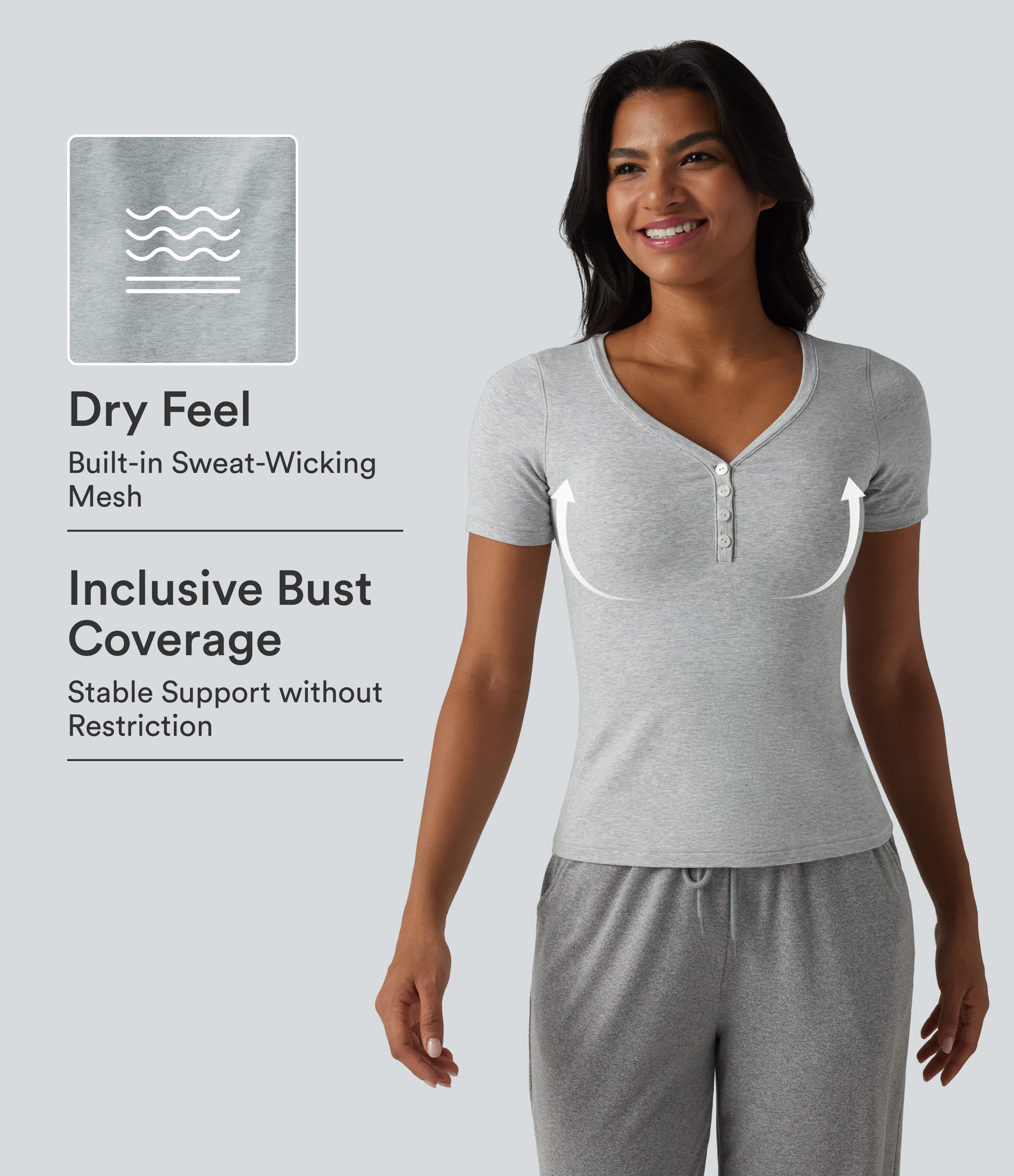 Halara Cotton Jersey V-neck Short Sleeve Built-in Bra Casual T-Shirt B-DD Cups