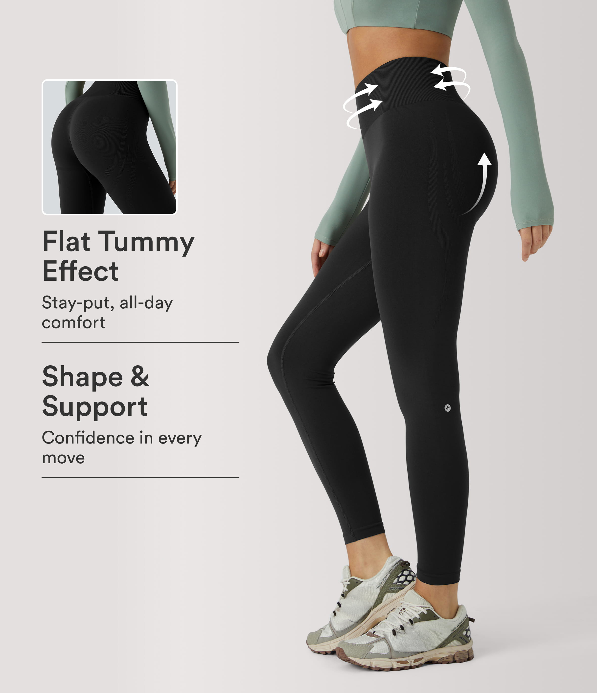 OneForm Seamless Flow Mid Rise Tummy Control Butt Lifting Yoga Leggings
