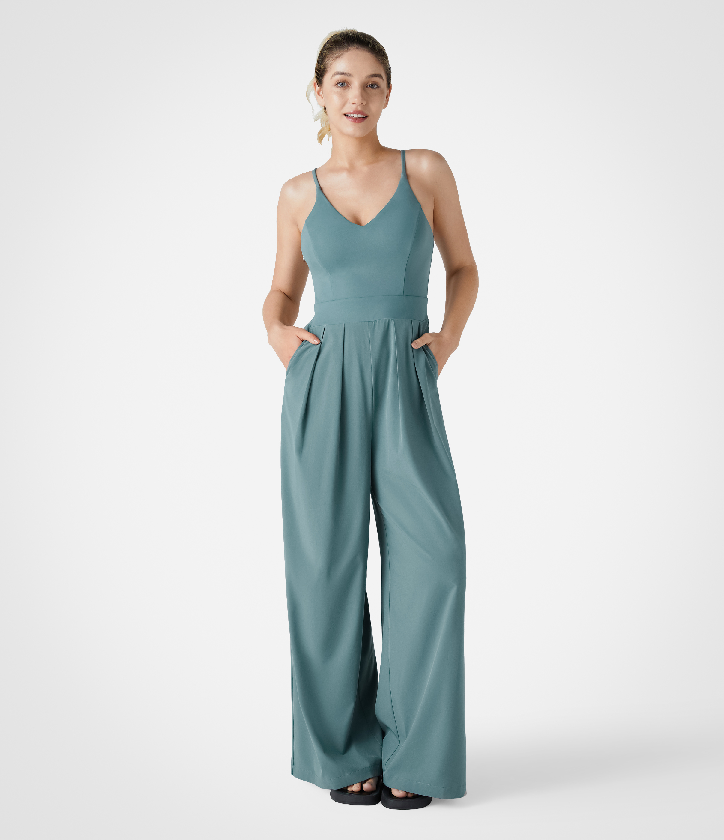 Breezeful™ Jumpsuit mit Reißverschluss an den Seiten und ohne Rückenteil, mit weitem Bein，schnell trocknend