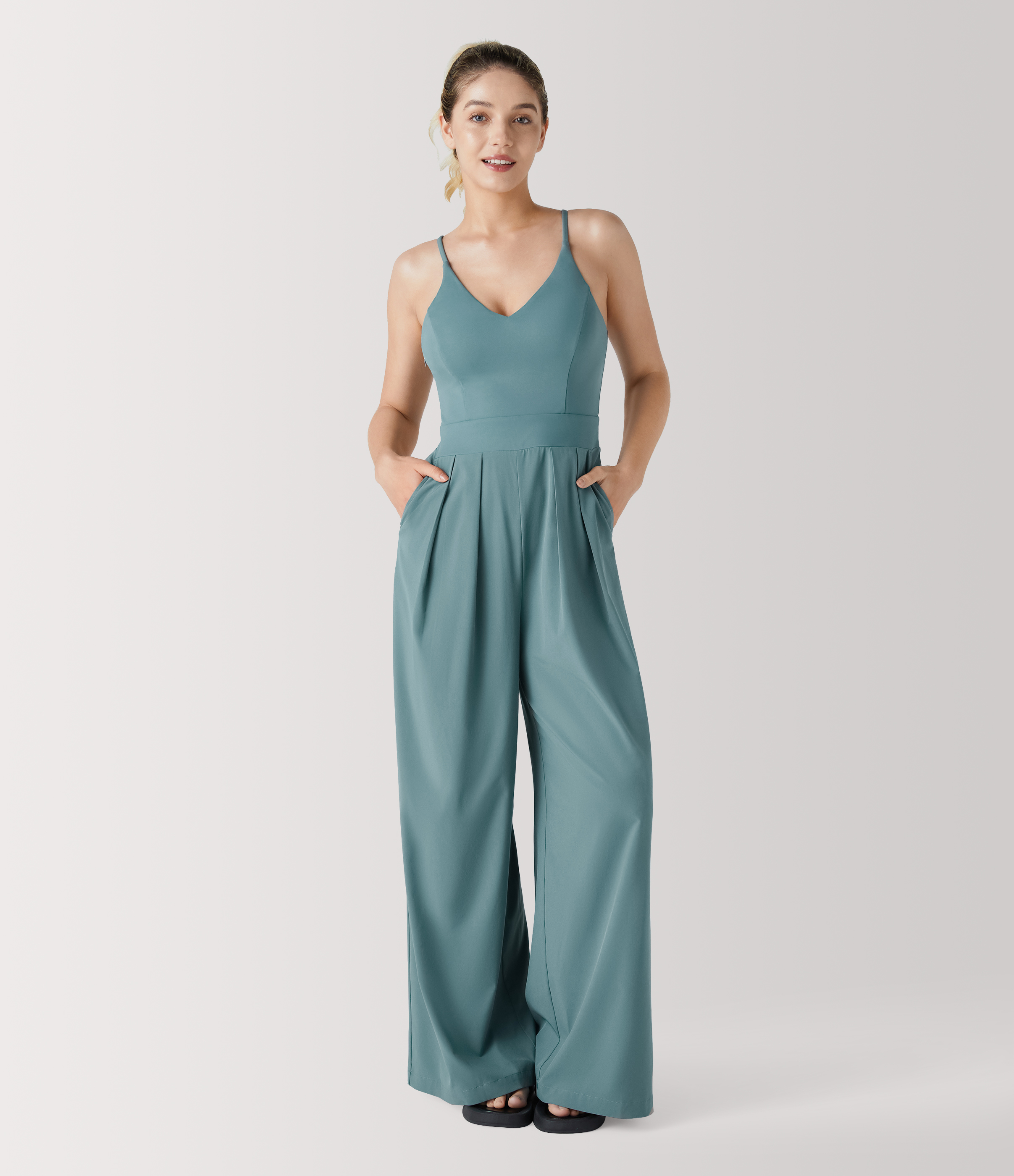 Breezeful™ Backless Side Invisible Zipper Pocket Wide Leg Quick Dry Resort Slip Jumpsuit