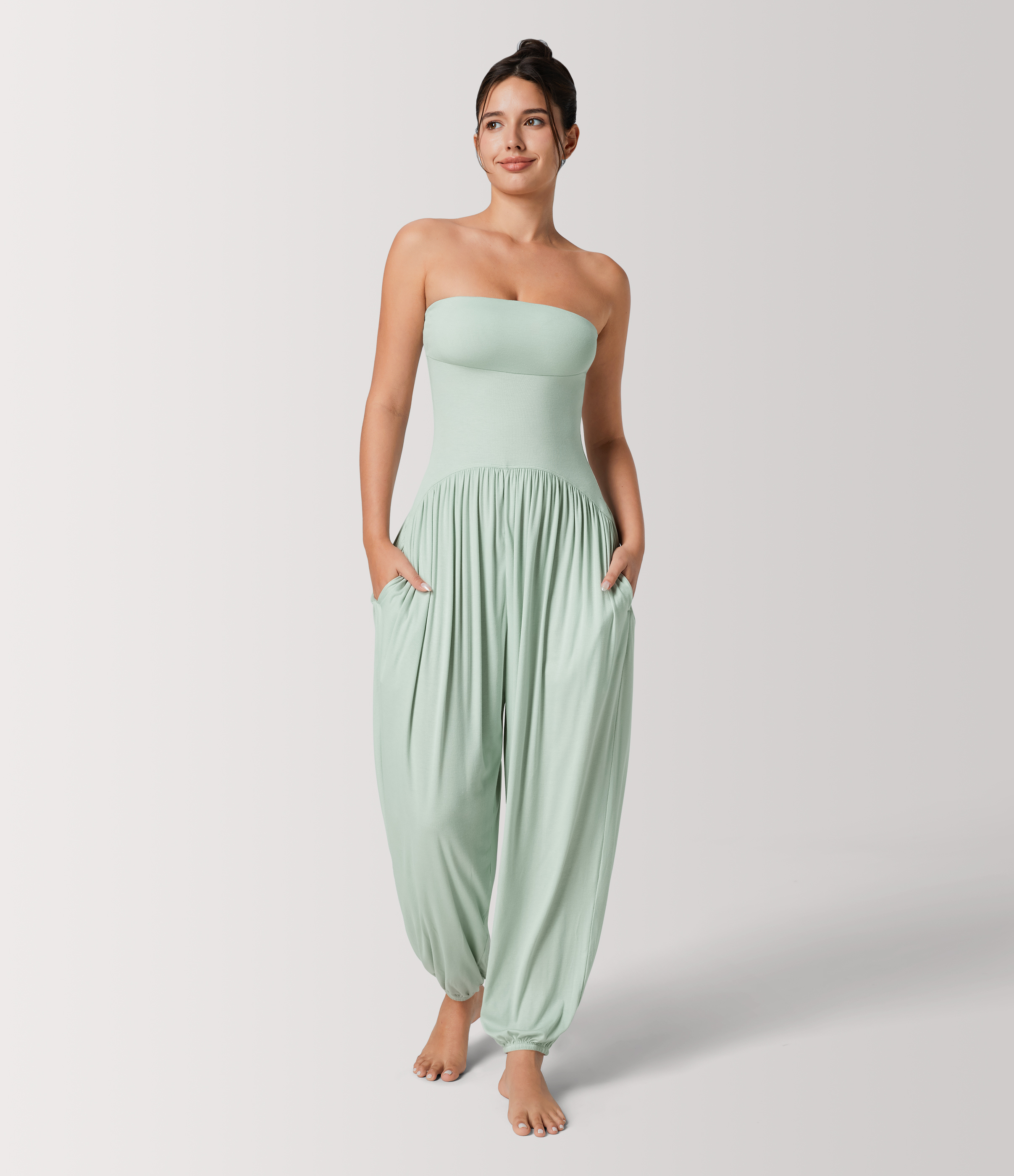 Ribbed Tube Backless Side Pocket Casual Jumpsuit