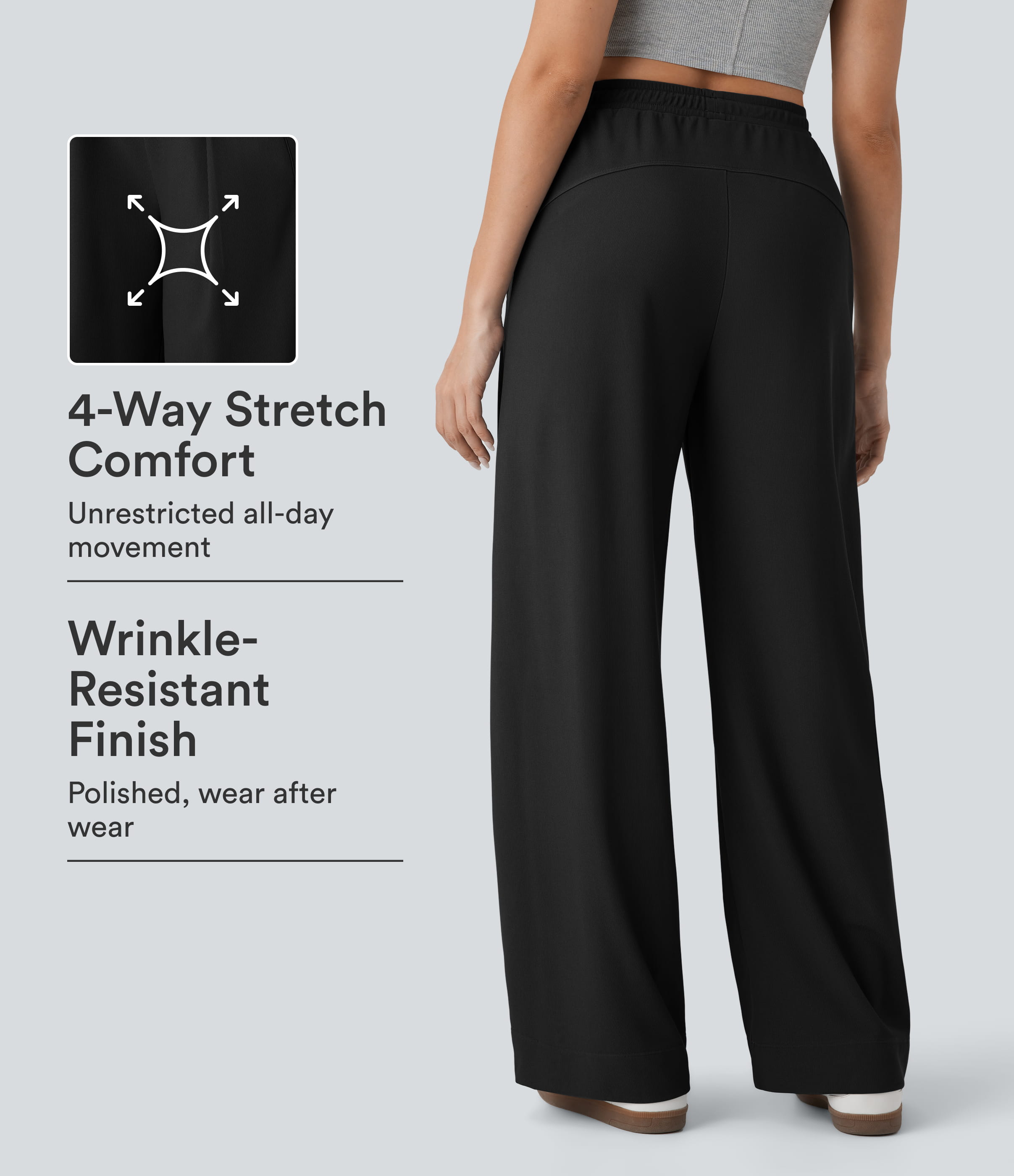 Pantalones casuales rectos de cintura alta con bolsillos y textura de micro waffle