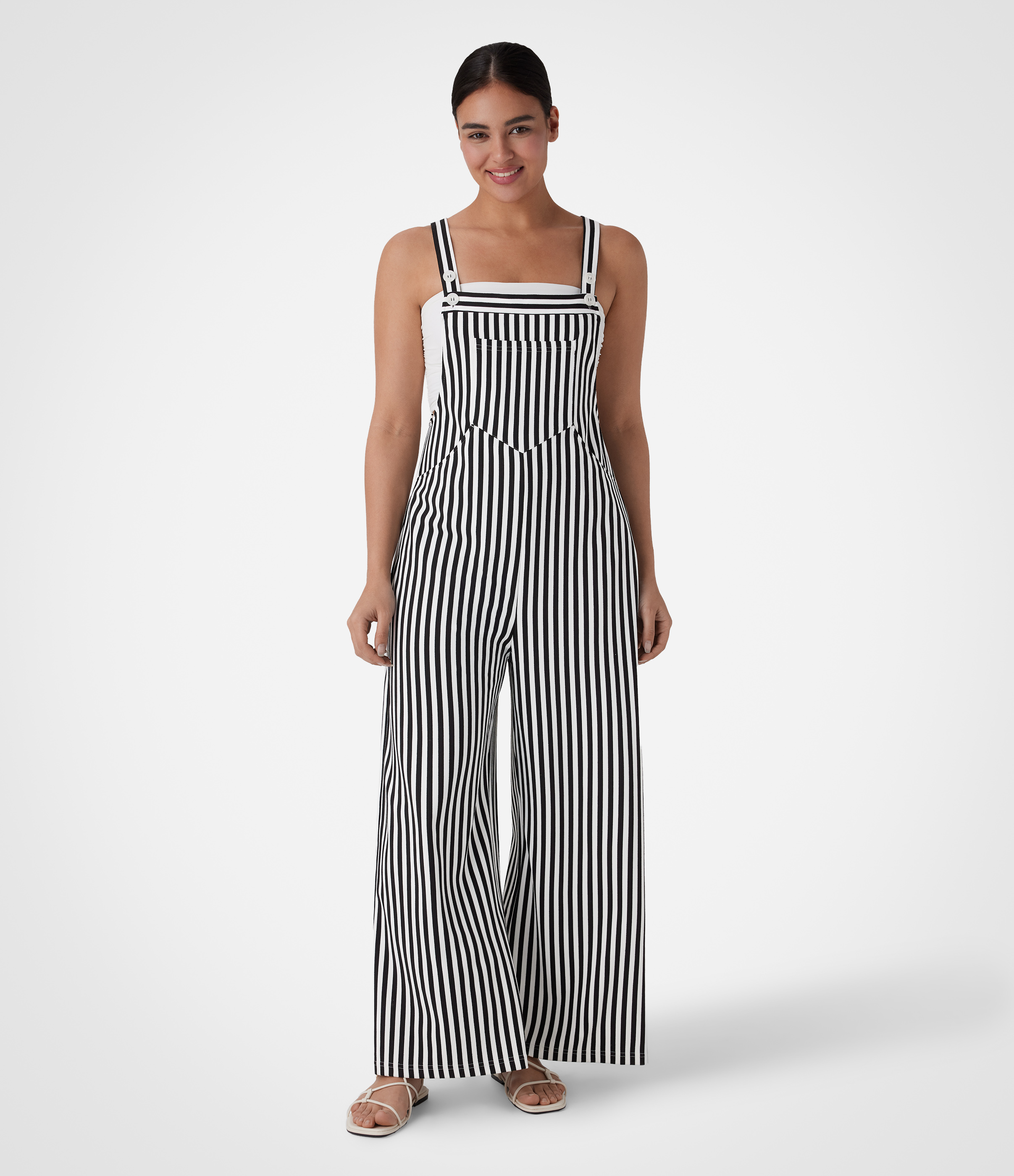 Pockets Stripe Waffle Overalls