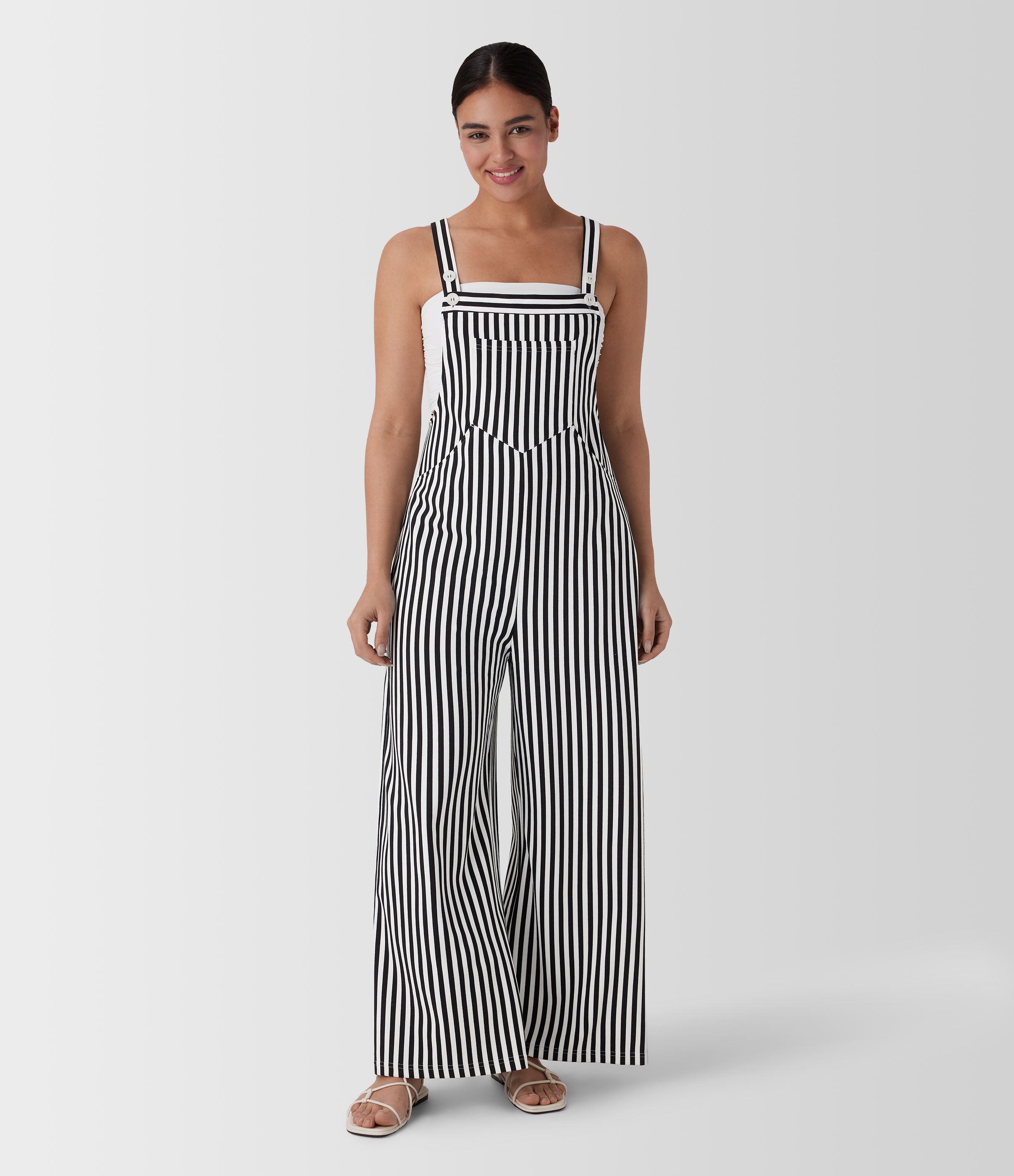 Pockets Stripe Waffle Overalls