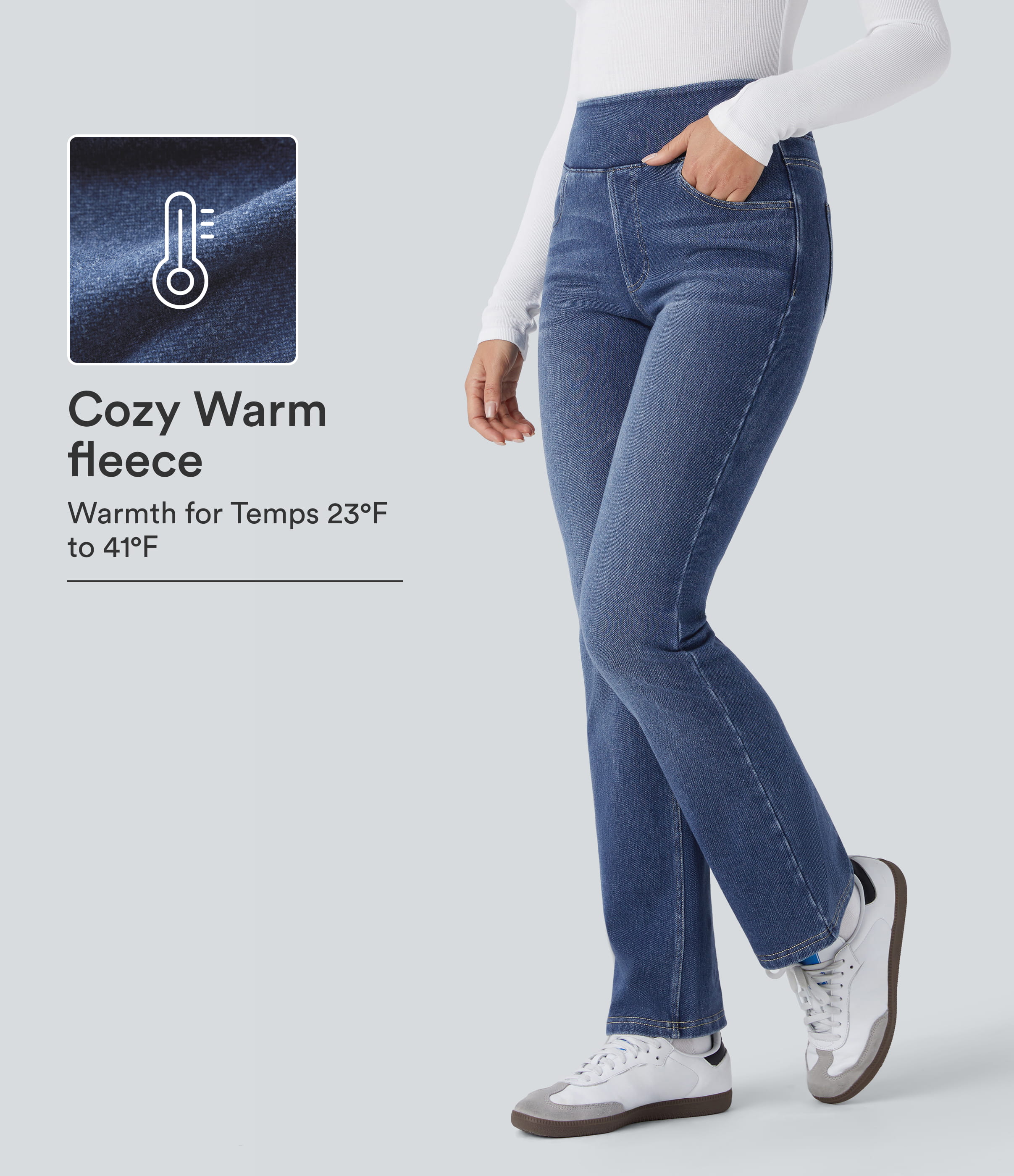 Halara Flex™ Denim Heat High Waisted Pockets Washed Casual Bootcut Jeans