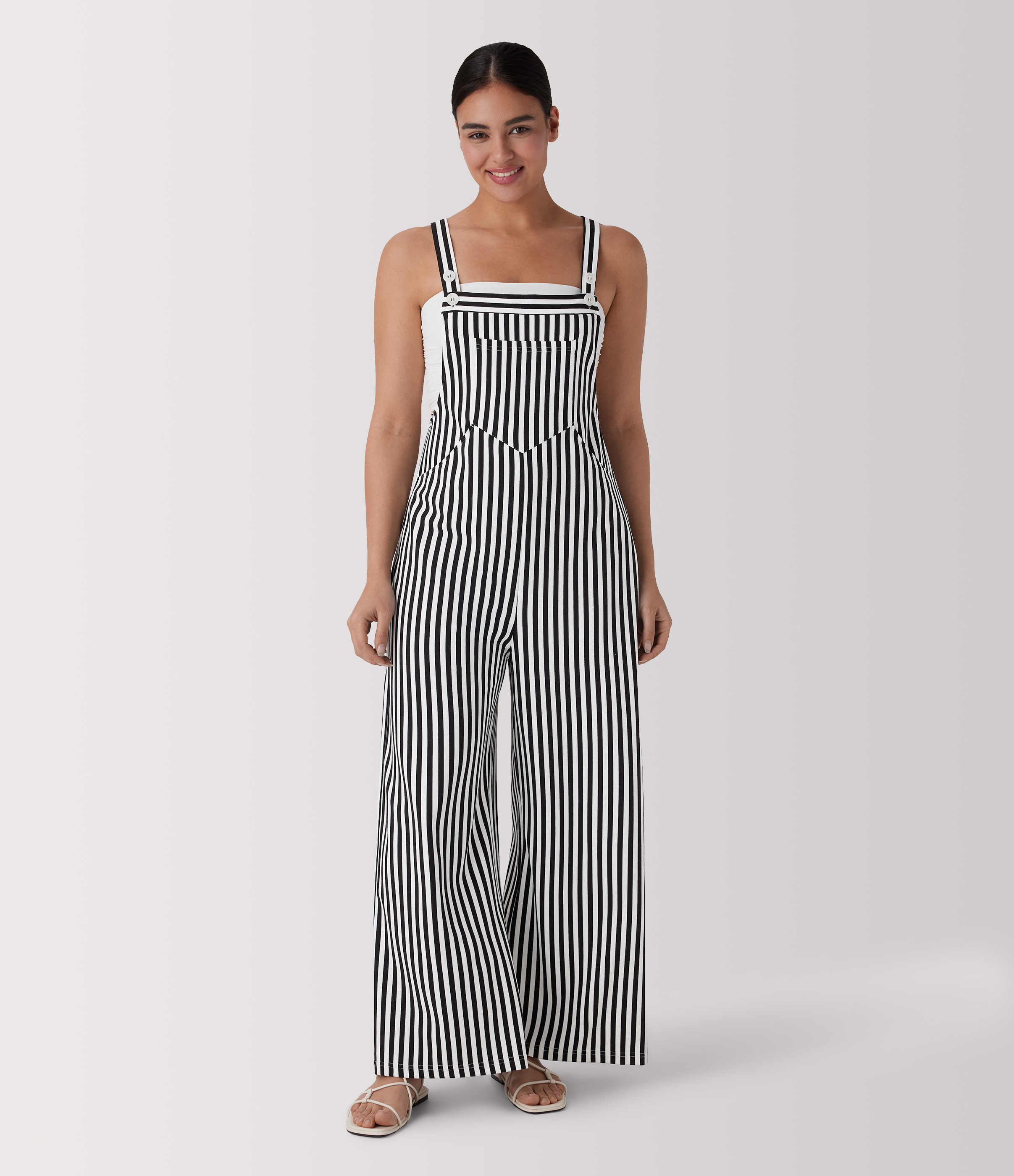 Pockets Stripe Waffle Overalls