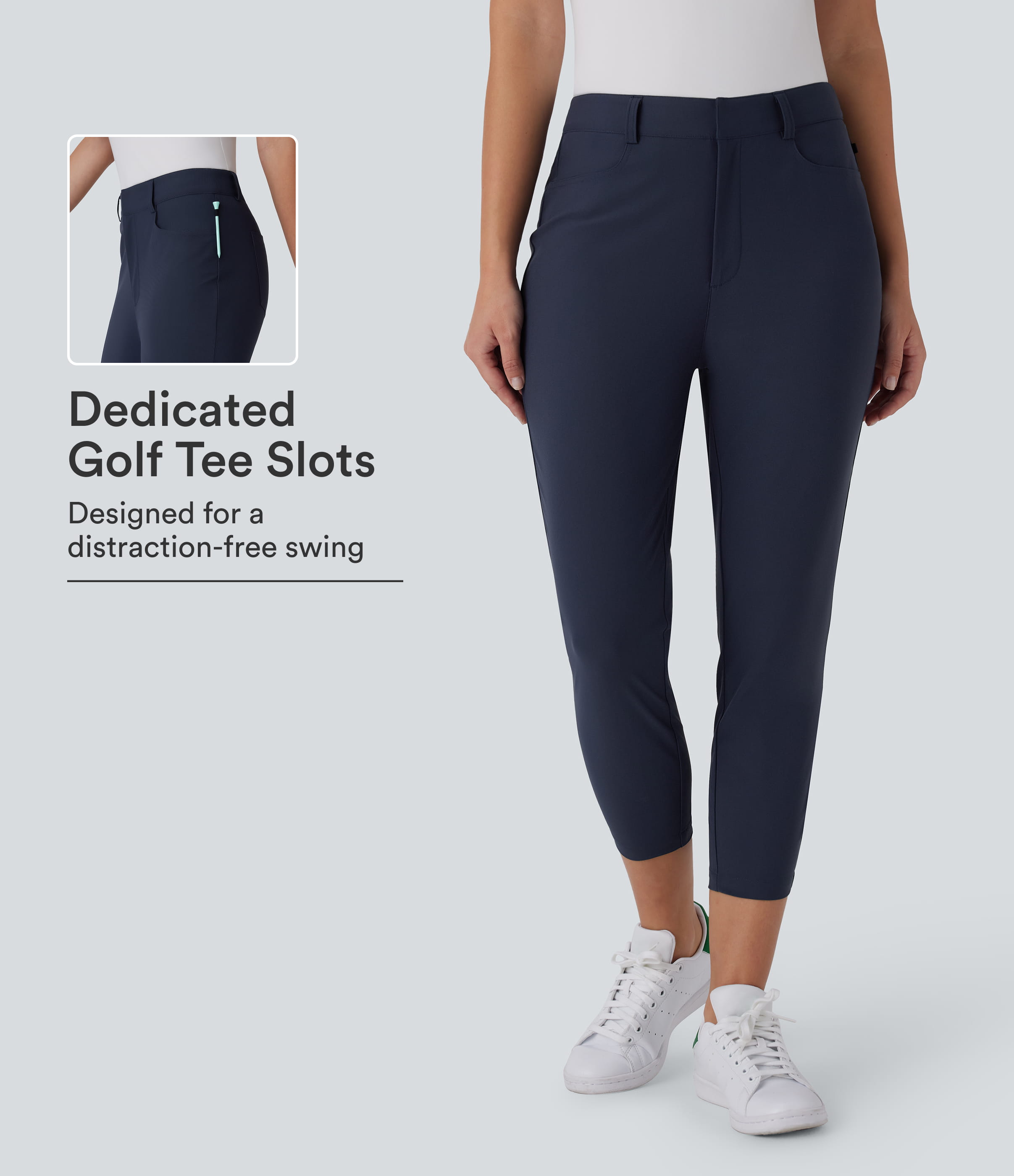 Mid Rise Pockets Capri Tapered Quick Dry Golf Pants-Golf Tee Pocket-UPF40+