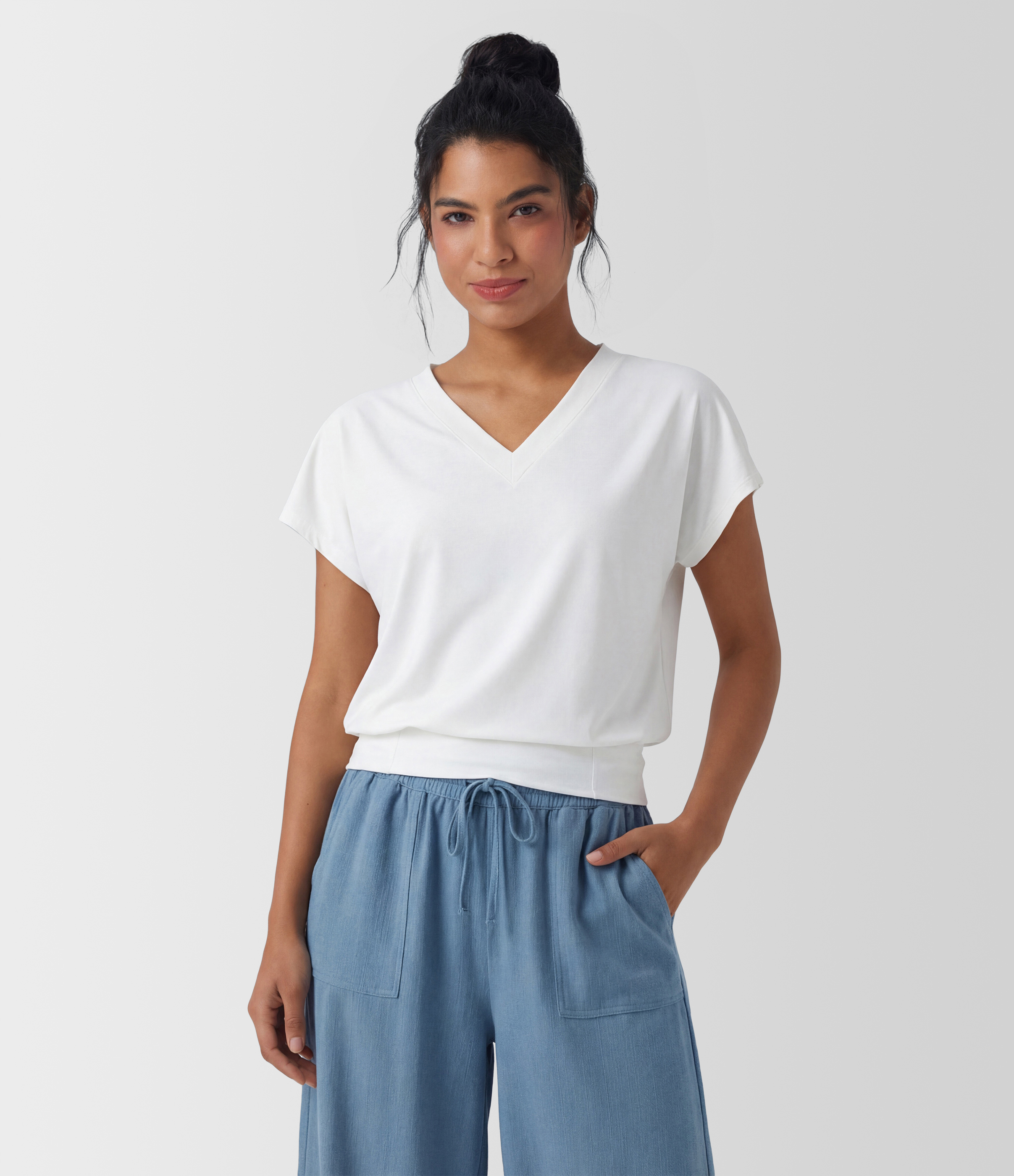 V Neck Short Sleeve Oversized Cool Touch Quick Dry Yoga Sports Top