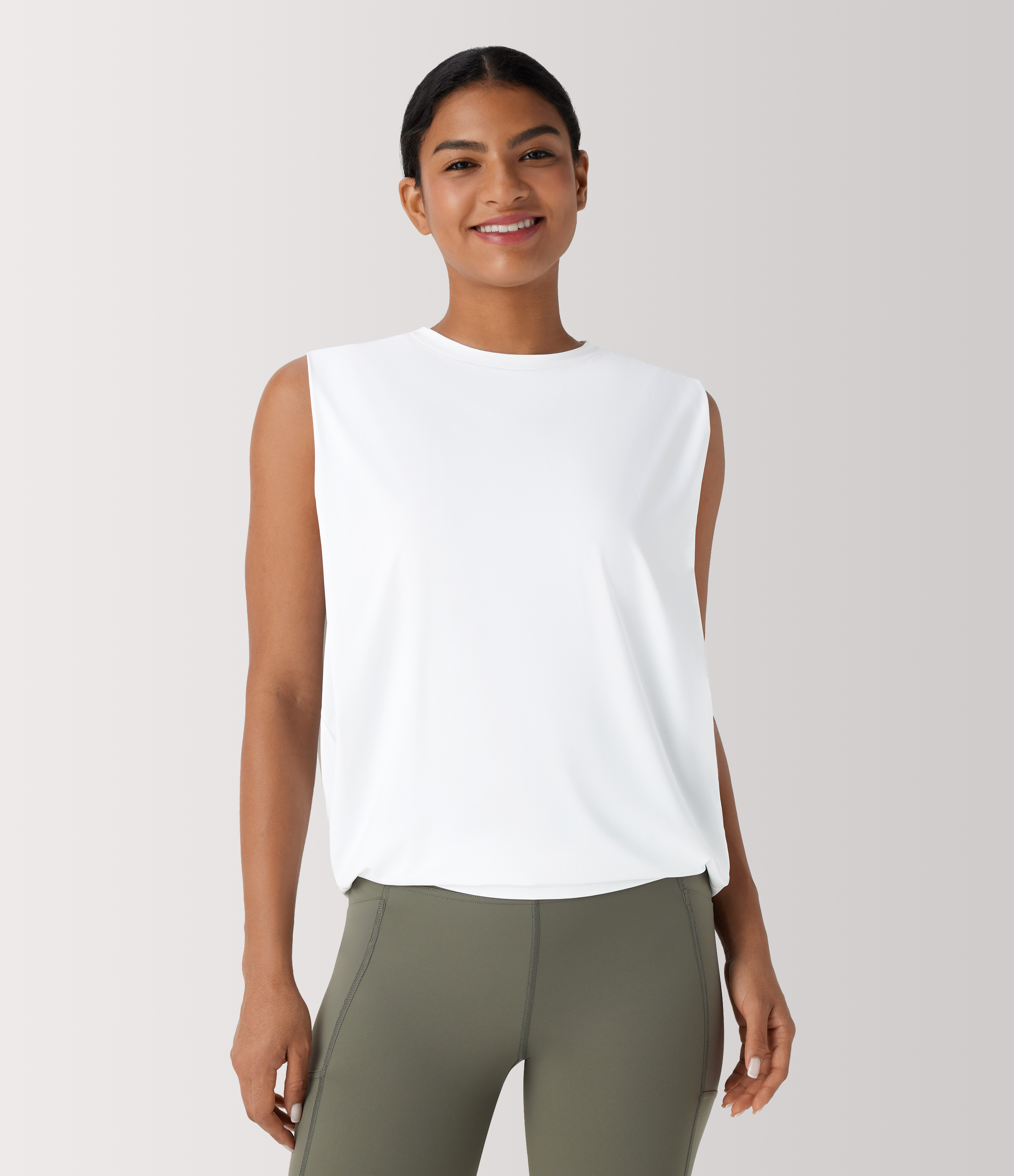 Round Neck Ruched Cool Touch Yoga Tank Top-UPF50+