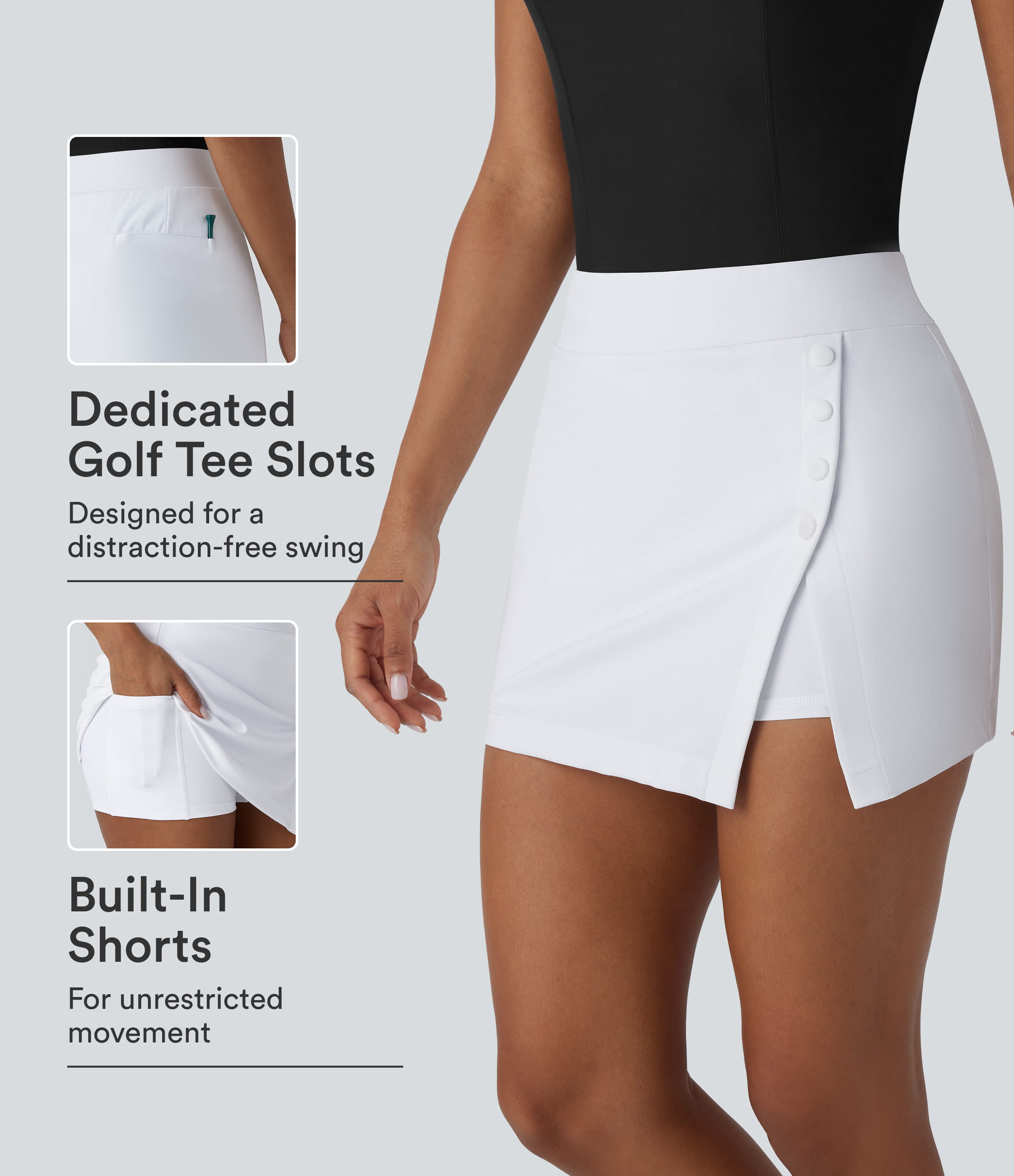 High Waisted Decorative 2-in-1 Pocket Quick Dry Mini Golf Skirt-Golf Tee Pocket-UPF40+