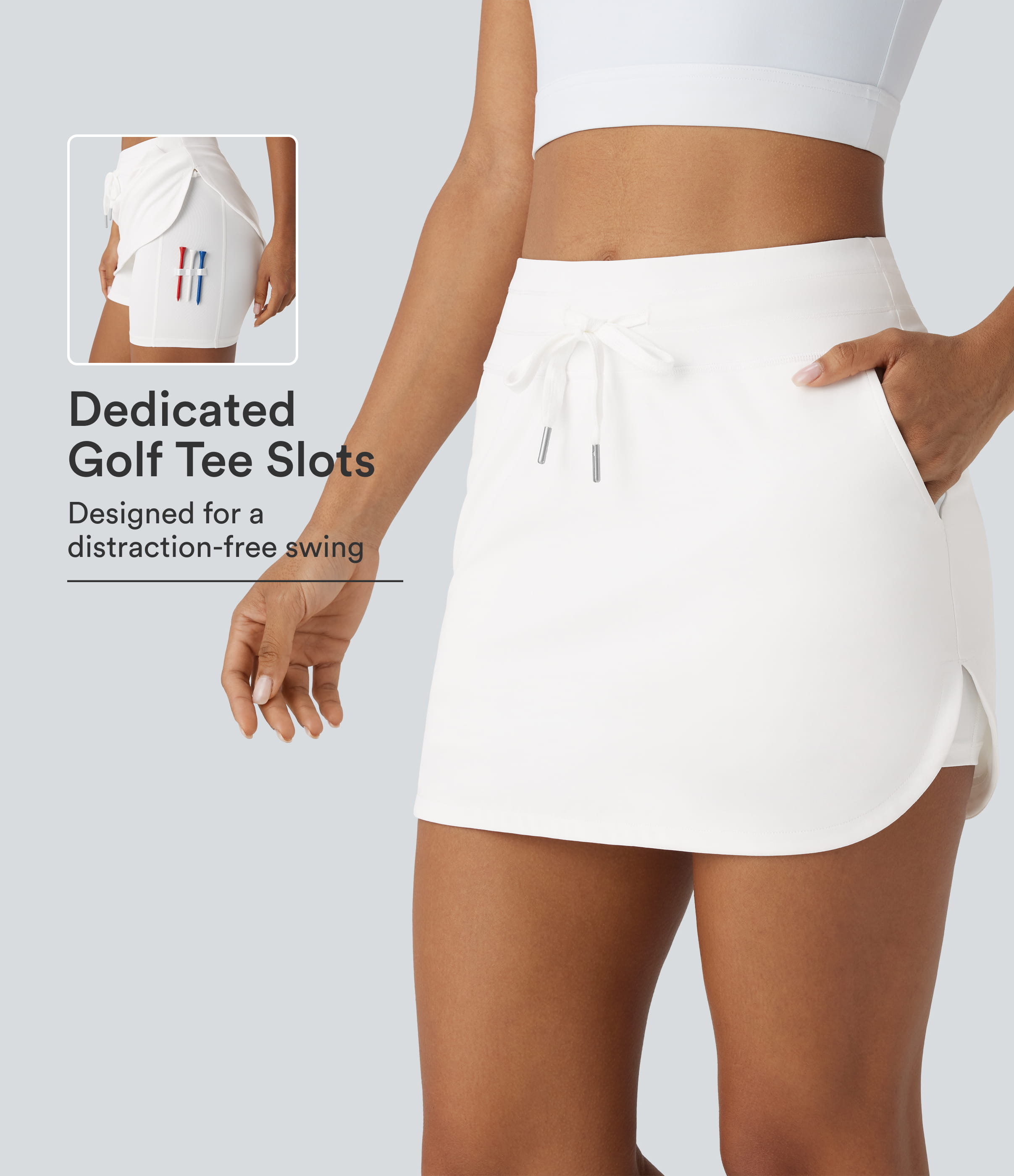 SoftlyZero™ QuickDry High Waisted Drawstring Pocket 2-in-1 Curved Hem Mini Golf Skirt-Golf Tee Pocket