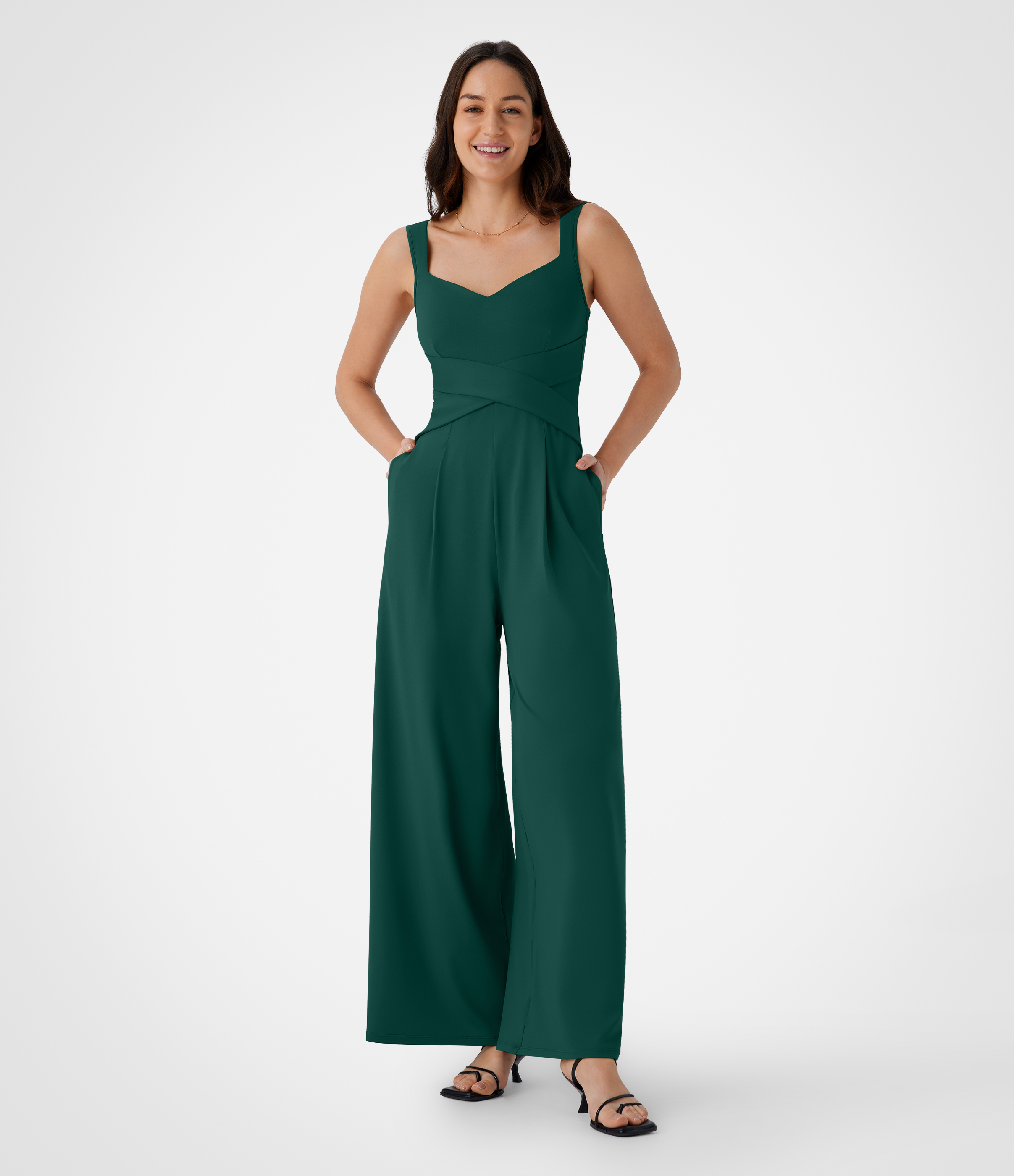 U Back Sleeveless Casual Jumpsuit with Pockets
