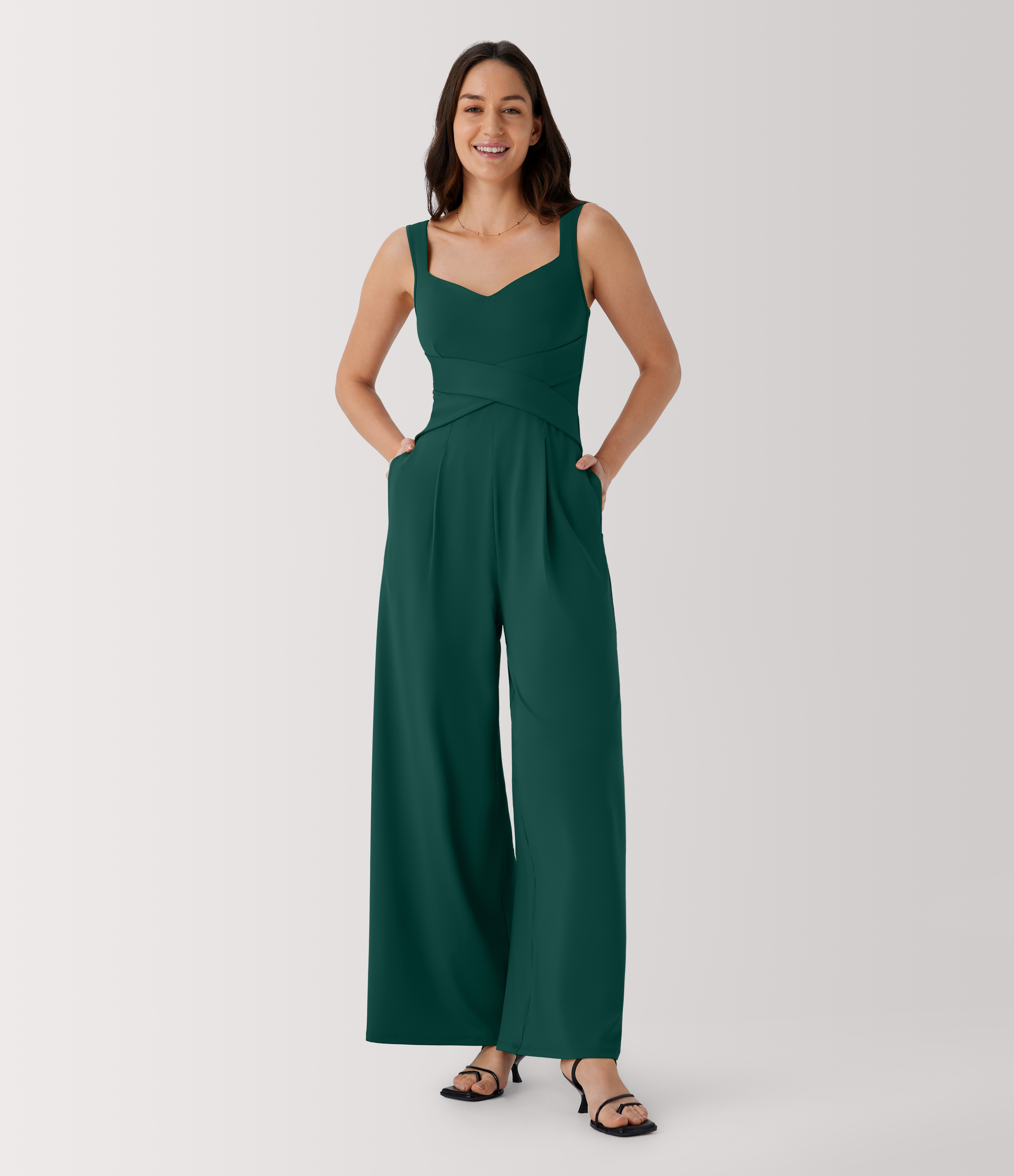 U Back Sleeveless Casual Jumpsuit with Pockets
