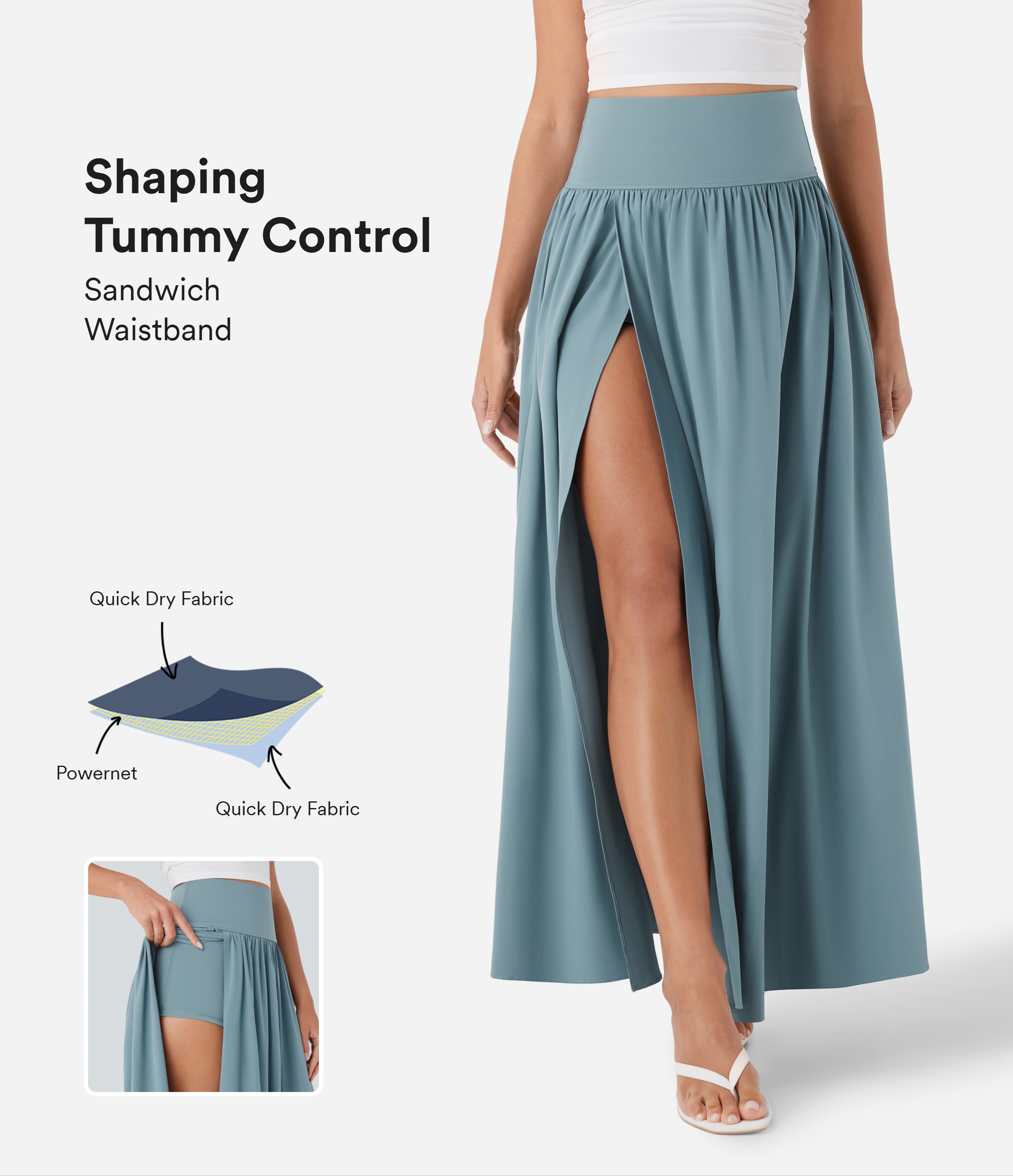 Breezeful™ SoCinched Hohe Taille Bauchkontrolle 2-in-1 Fließender Schnelltrocknender Maxirock