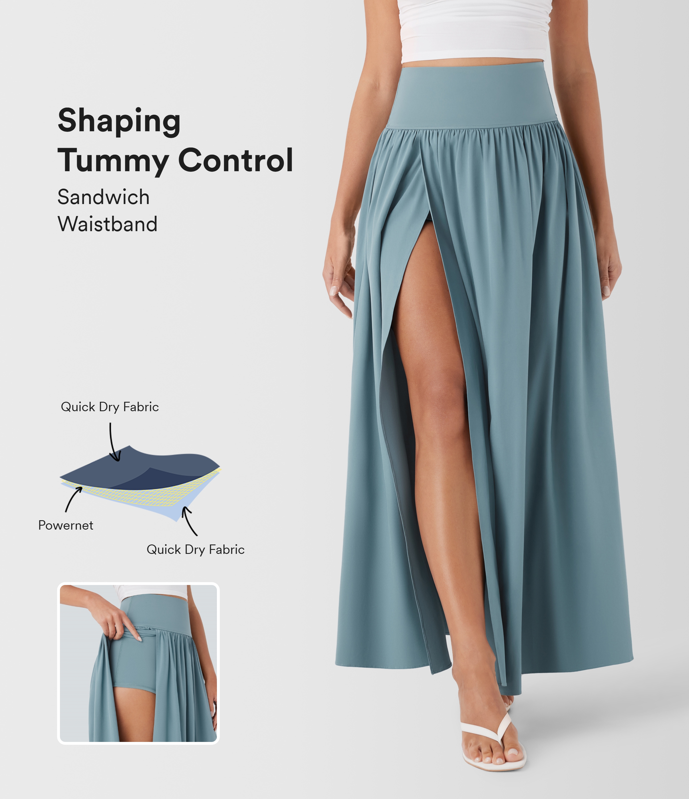 Breezeful™ High Waisted Tummy Control 2-in-1 Flowy Quick Dry Maxi Skirt