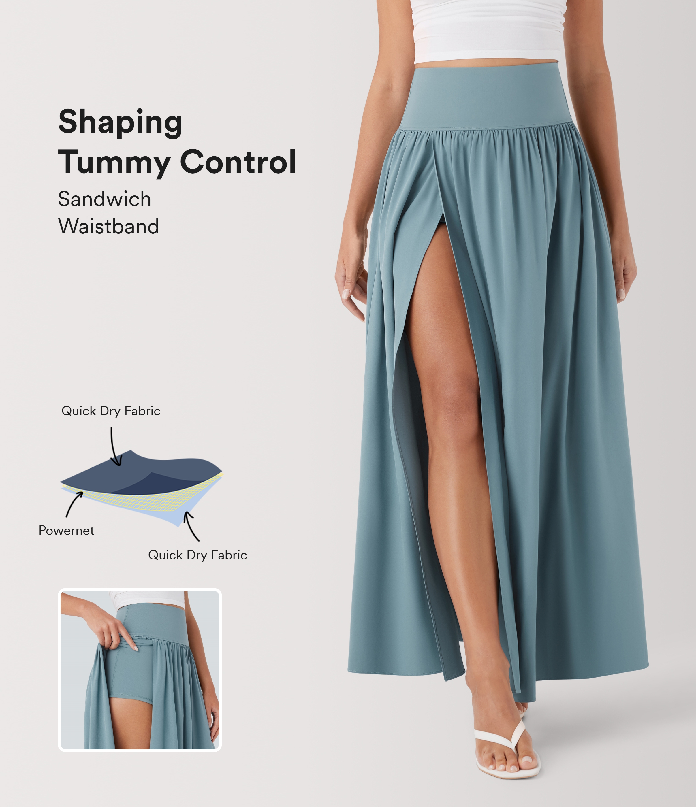 Breezeful™ High Waisted Tummy Control 2-in-1 Flowy Quick Dry Maxi Skirt