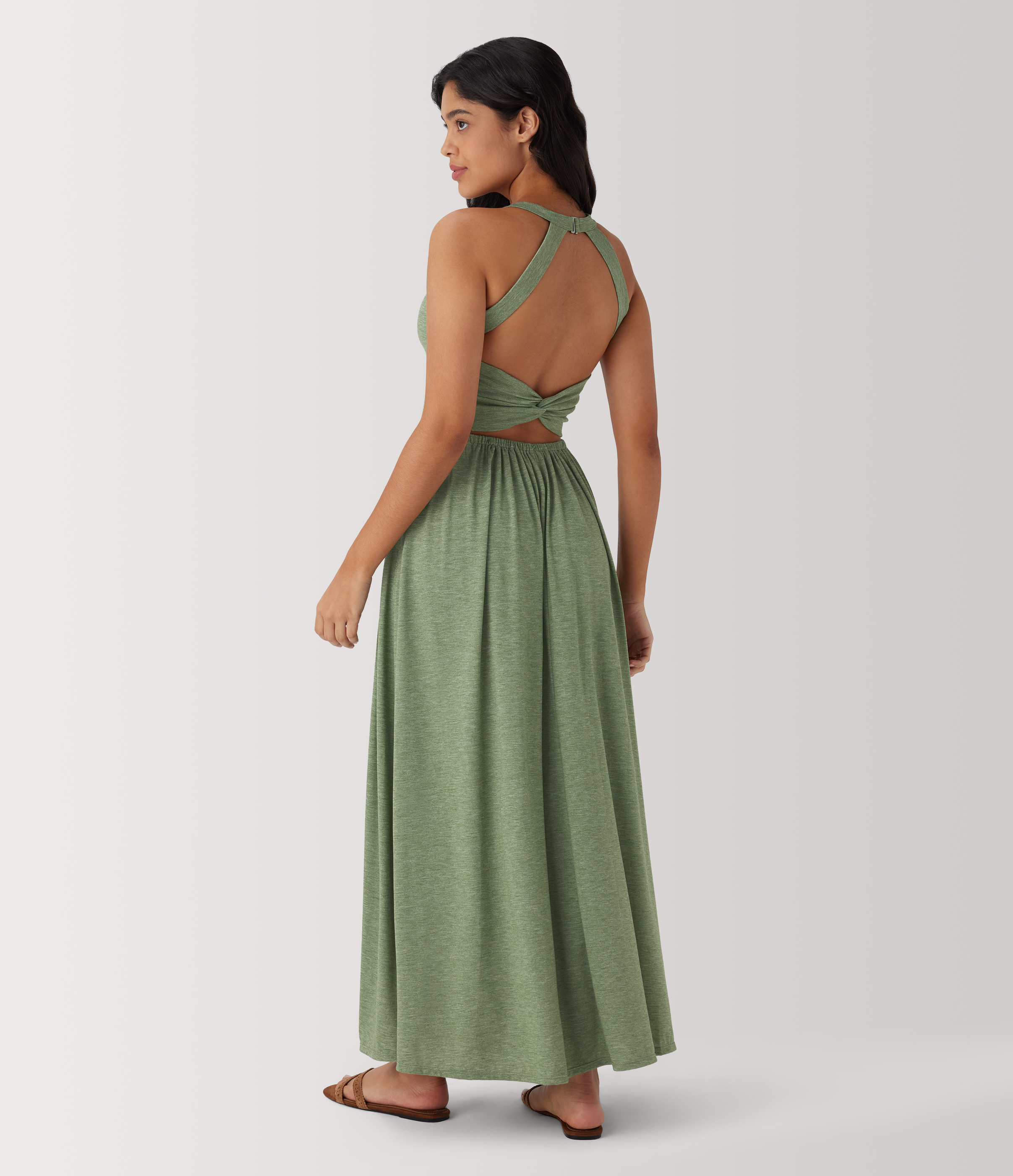 Twisted Backless Split Flowy Maxi Resort Dress with Pockets