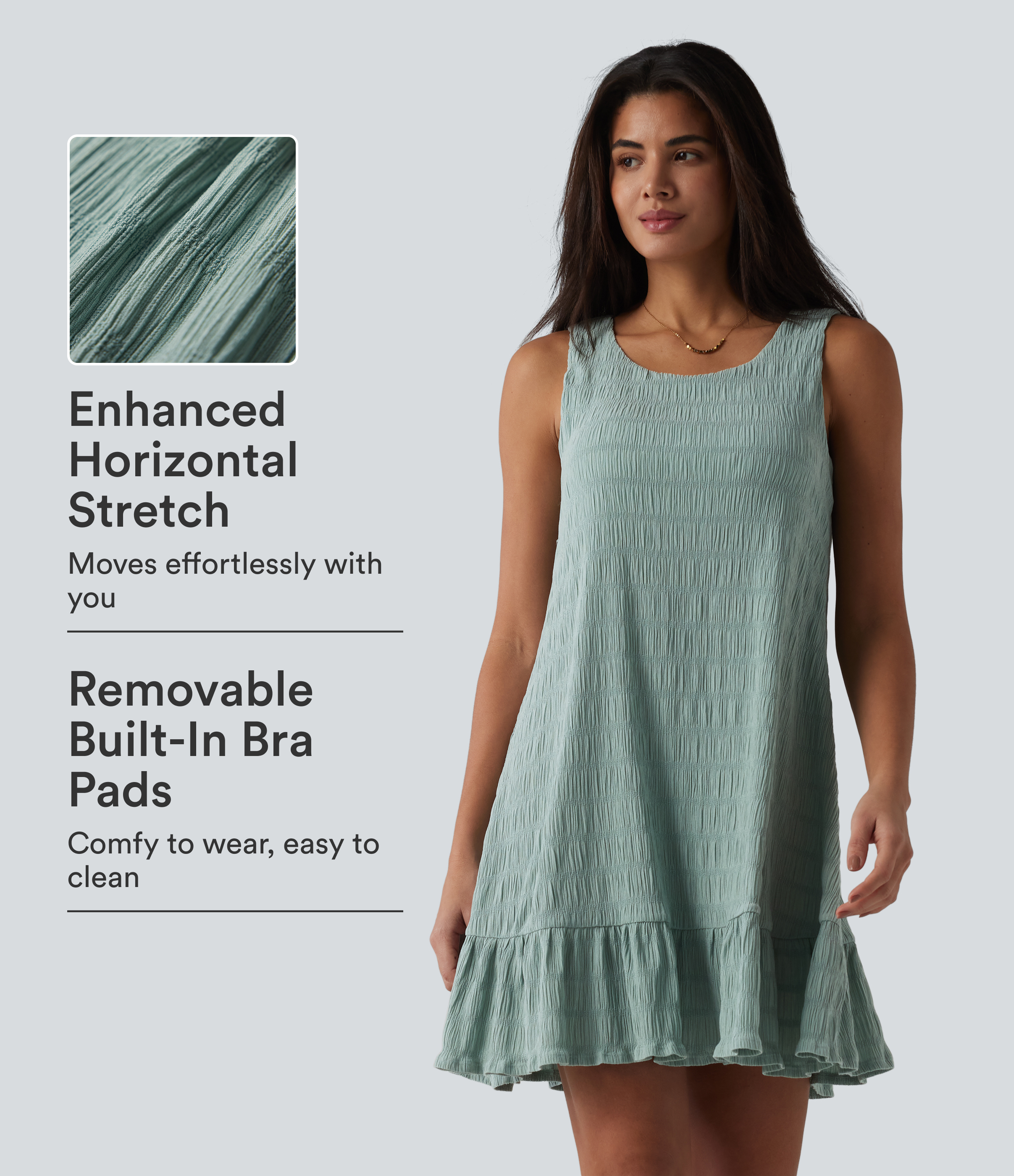 Round Neck Built-in Bra Sleeveless Ruffle Hem Mini Casual Dress