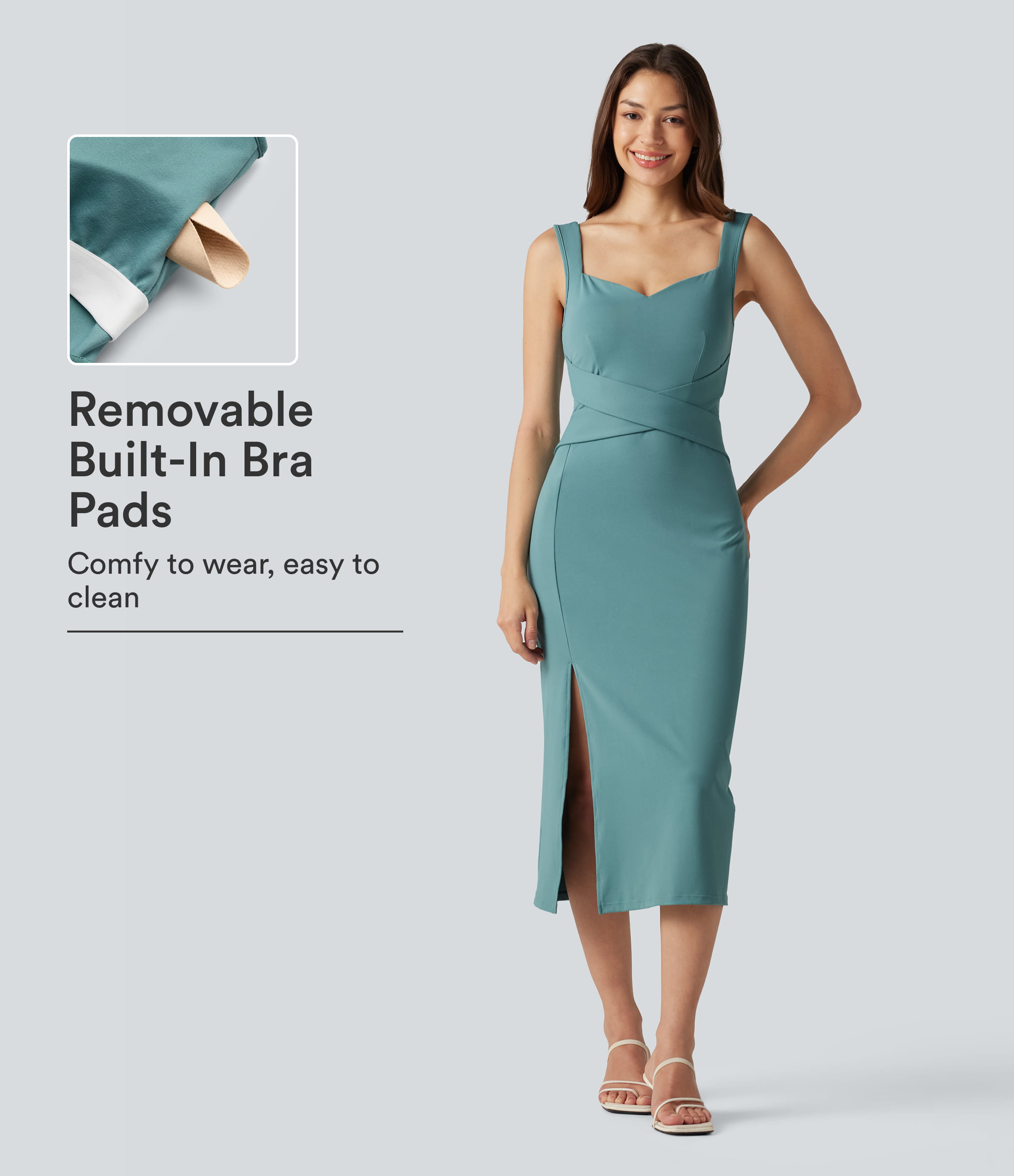 Sweetheart Neck Built-in Bra Bodycon Midi Casual Dress