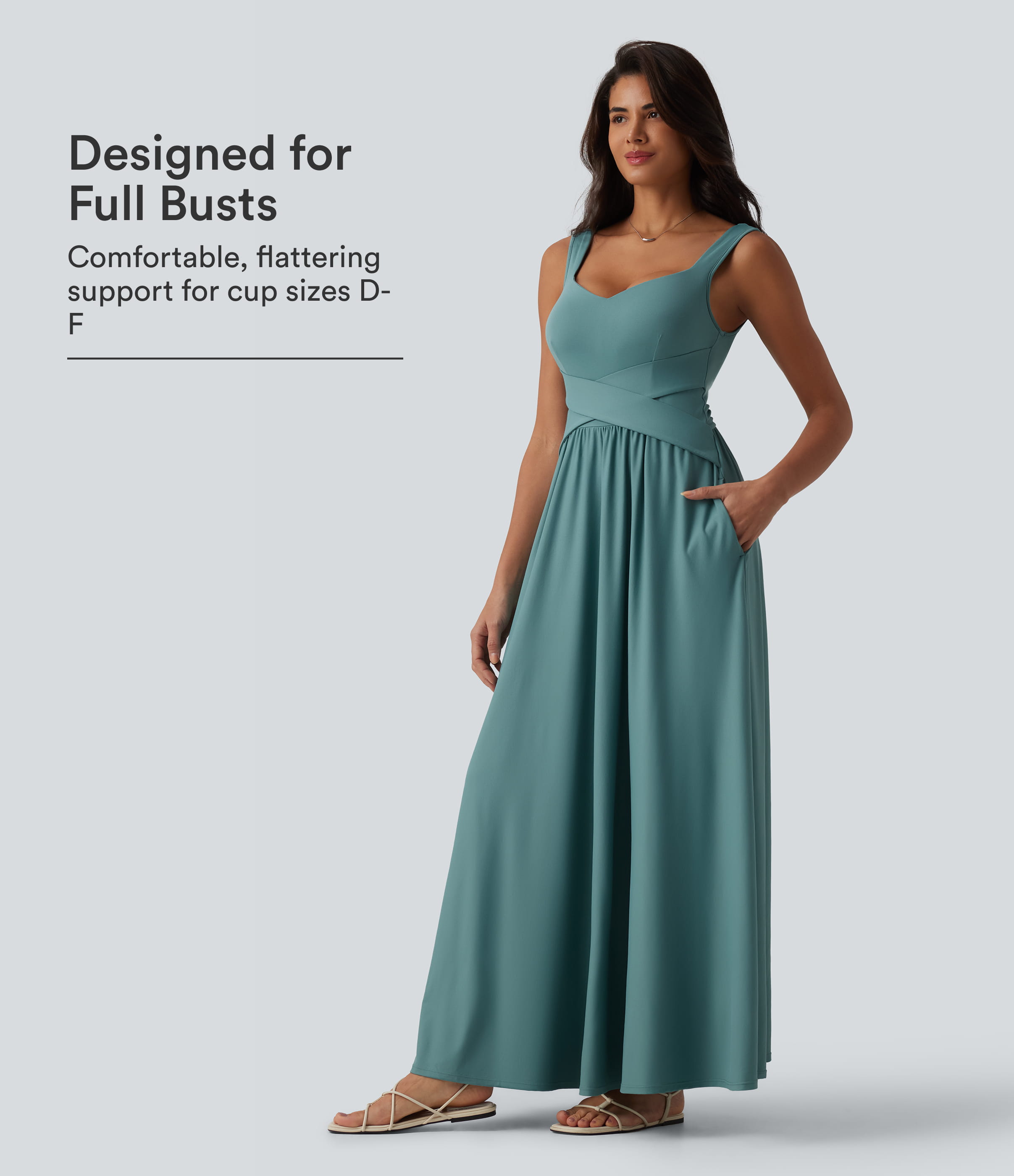 Built-in Bra Flowy Maxi Casual Dress with Pockets D-F