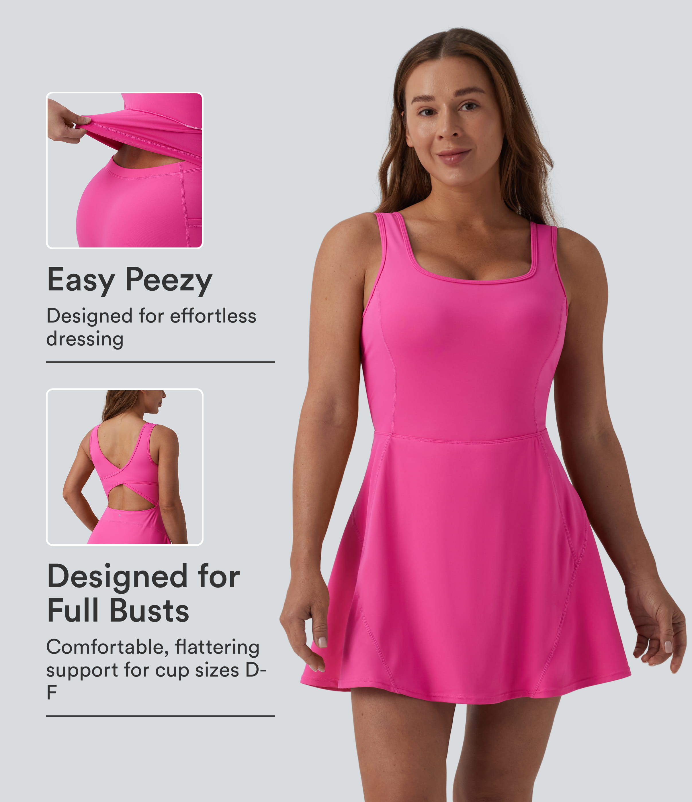 SoftlyZero™ Airy U Neck 2-in-1 Pocket Mini Cool Touch Dance Active Dress D-F Cups-Easy Peezy