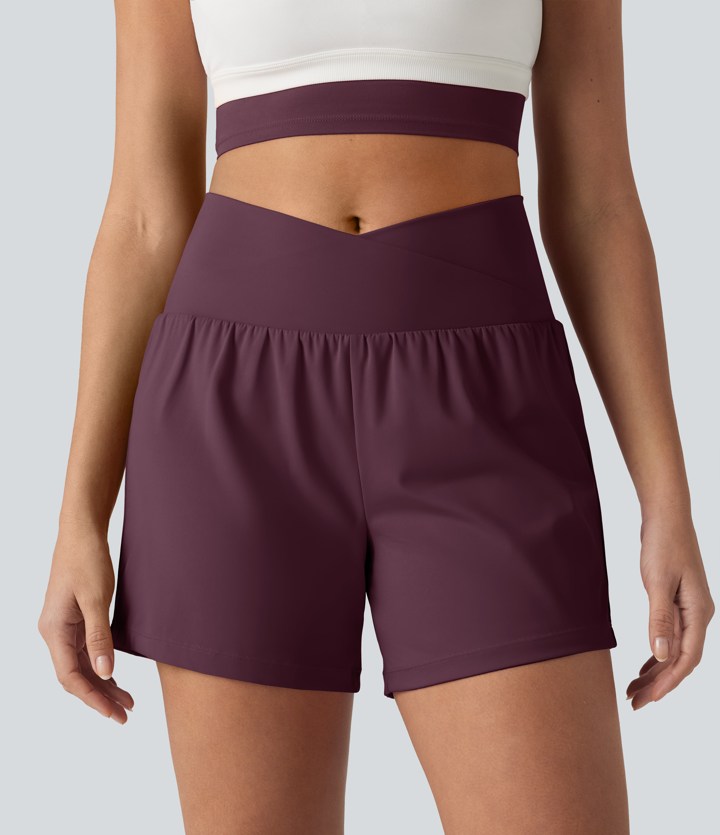 SoftlyZero™ Airy Crossover High Waisted 2-in-1 Cool Touch Yoga Shorts 5'' with Pockets