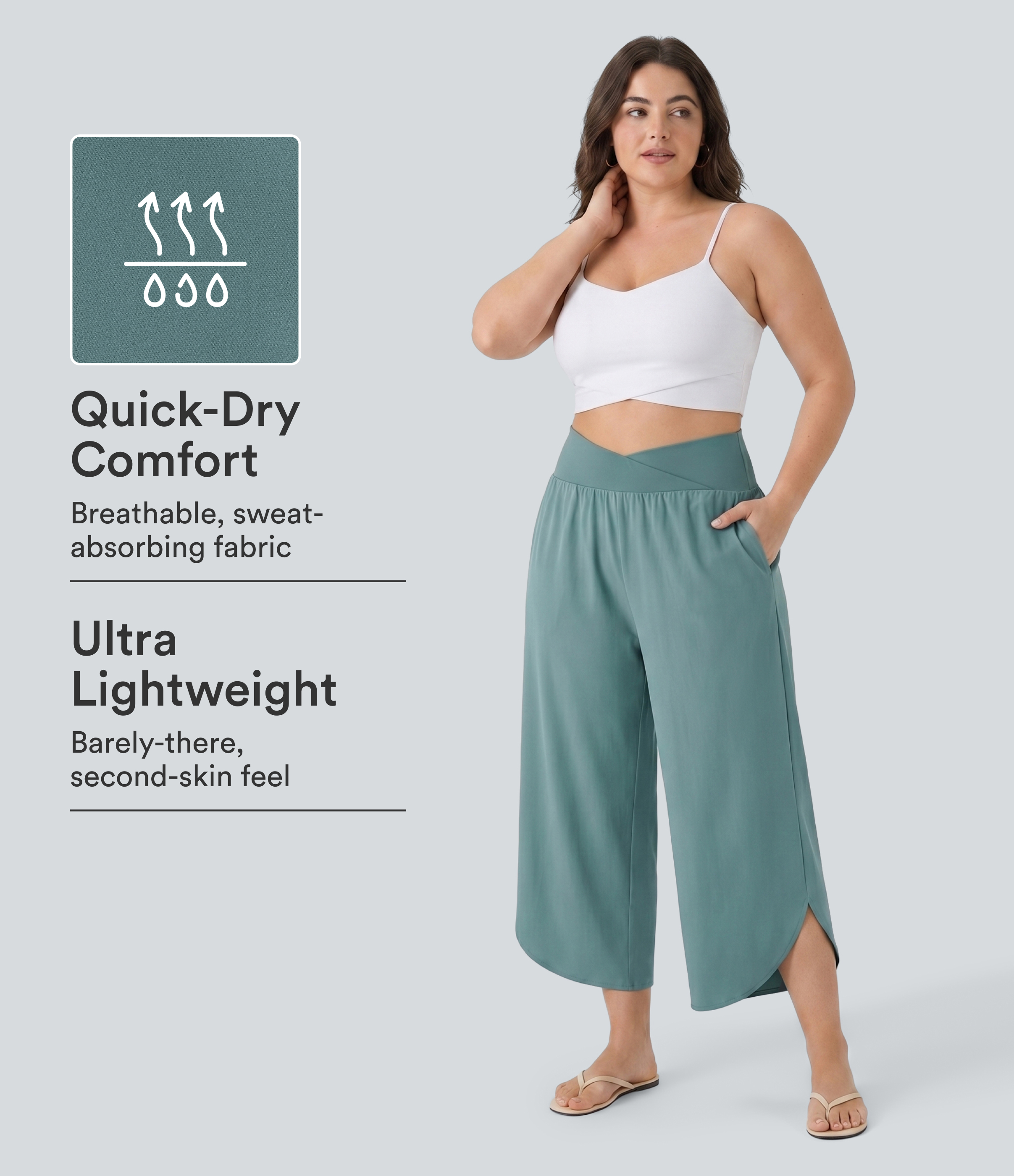 Breezeful™ High Waisted Crossover Pocket Quick Dry Plus Size Pants
