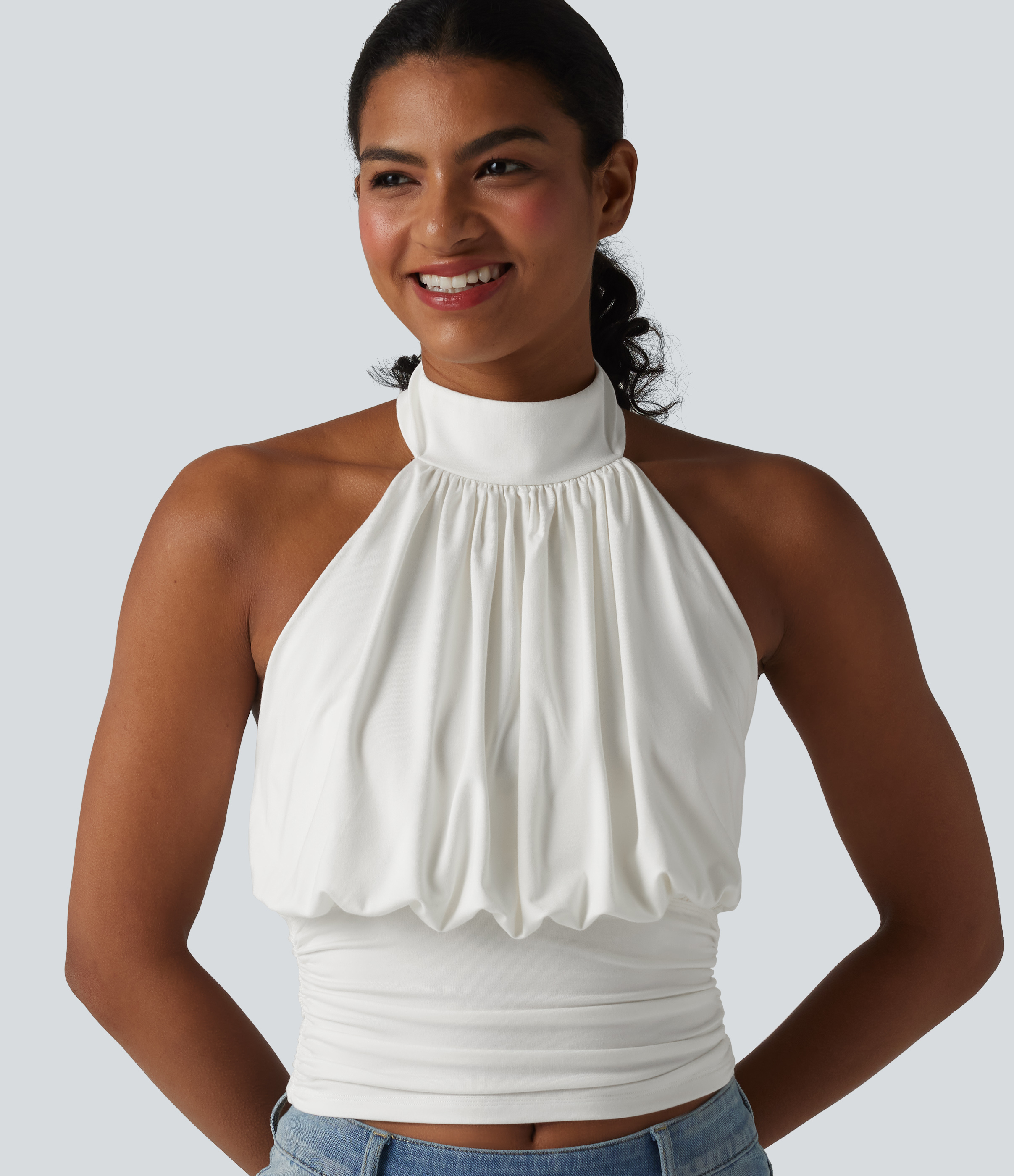 Débardeur décontracté à col halter, noué dans le dos