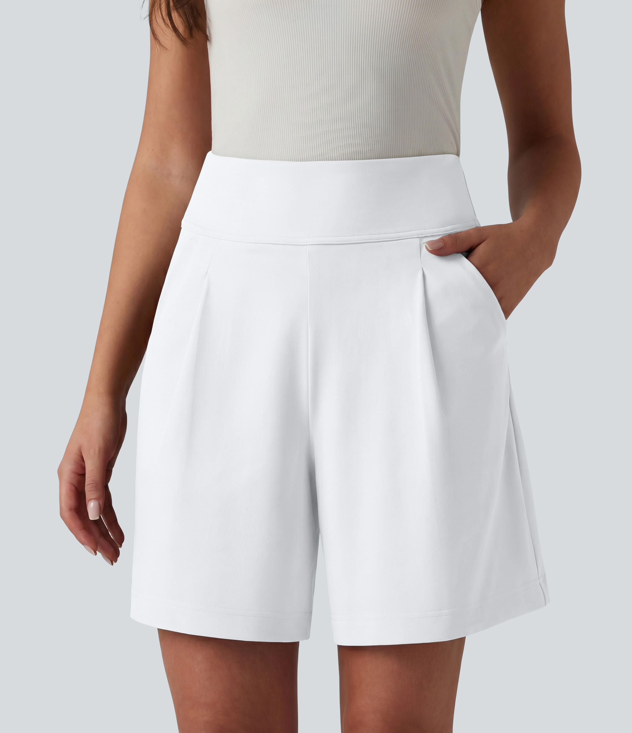 DayStretch High Waisted Work Baggy Shorts 7'' with Pockets