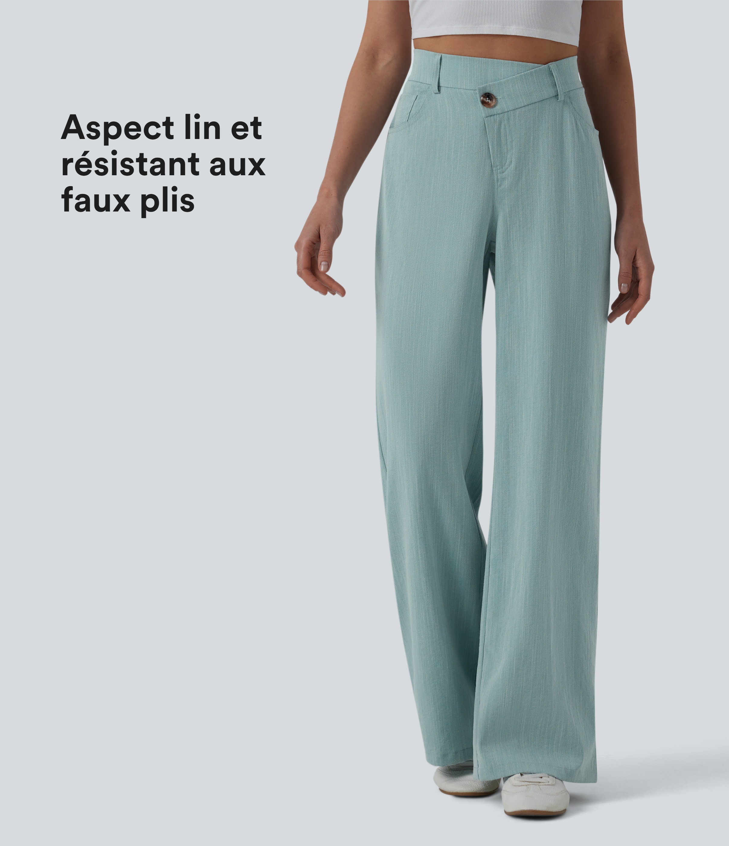 Lässige Baggy-Hose mit Überkreuz-Bund, hoher Taille, Leinenoptik und Taschen