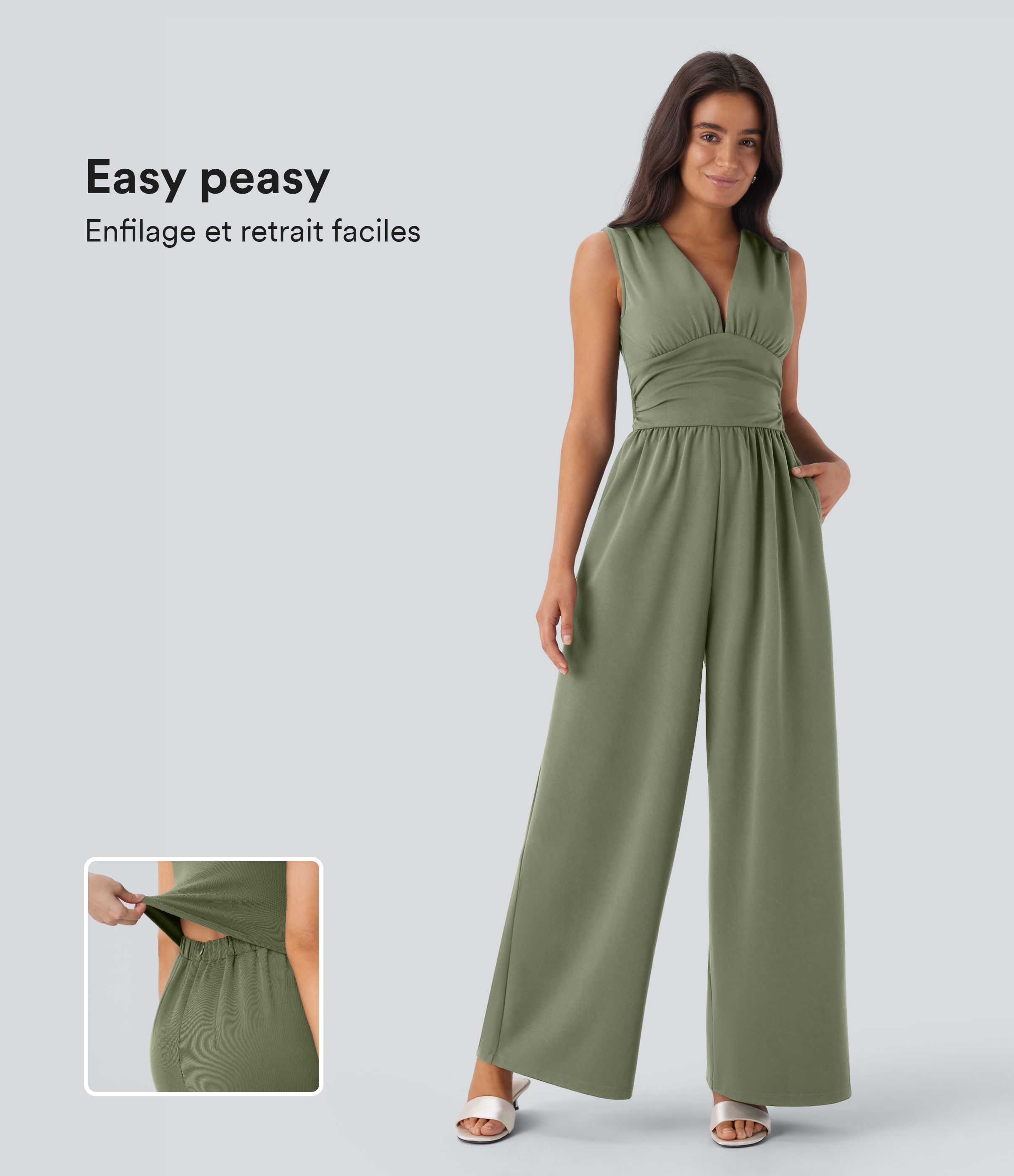Combinaison froncée col V sans manches avec poches - Easy Peasy