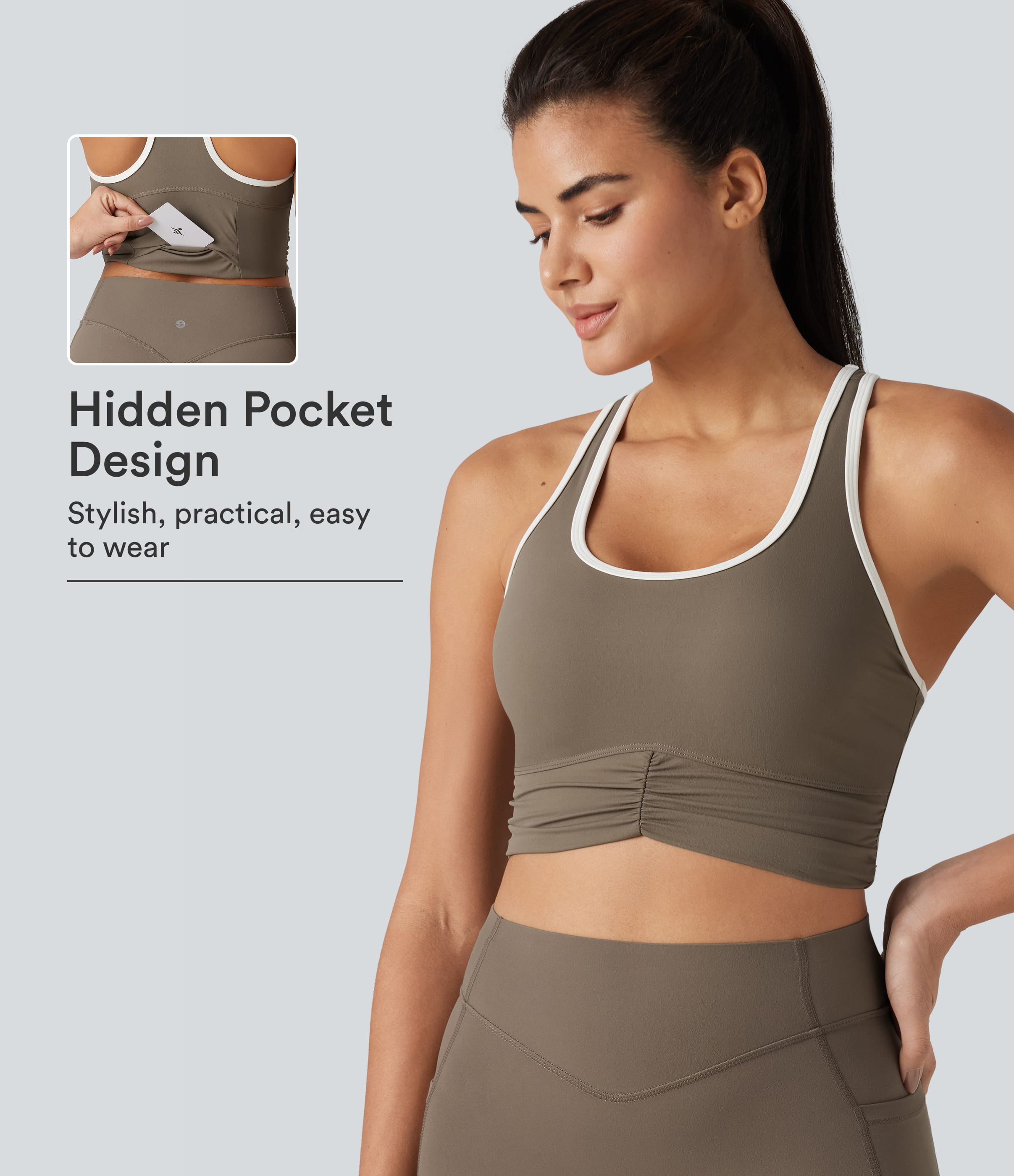 Halara UltraSculpt™ U-Neck Racerback Color Block Built-in Bra Yoga Tank Top with Pocket