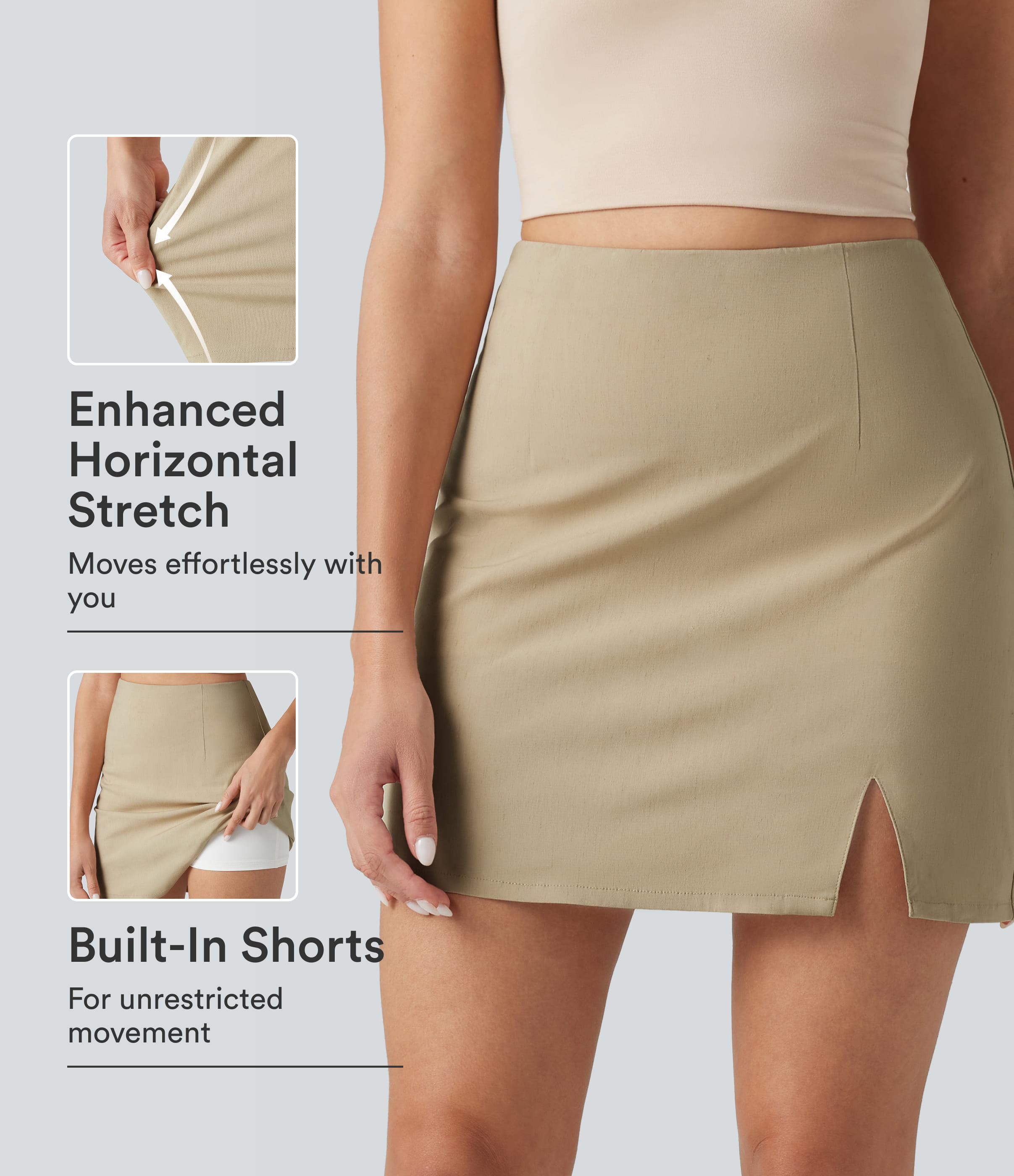 High Waisted Invisible Zipper Split 2-in-1 Casual Stretch Linen Skirt