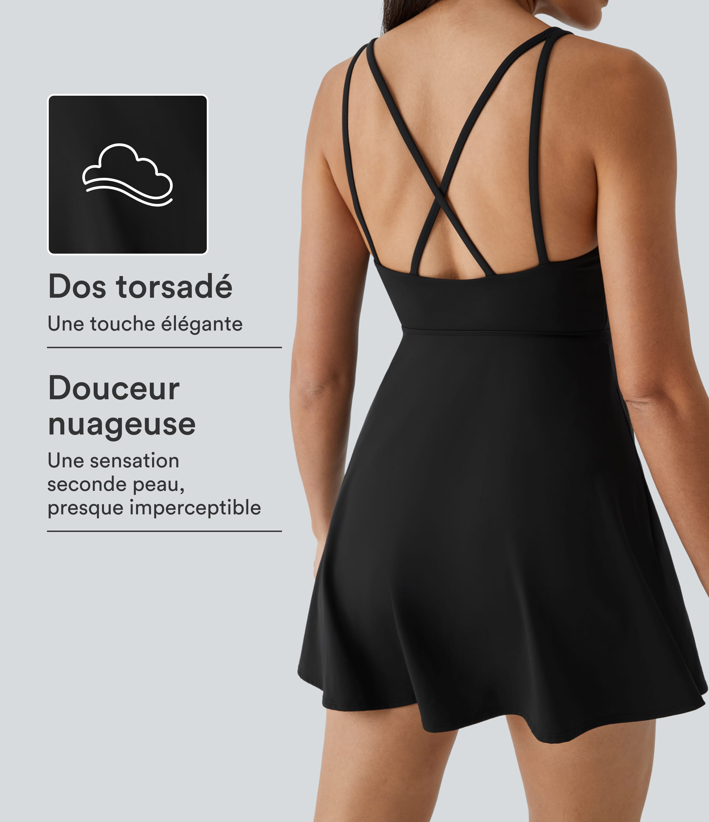 Softlyzero™ Plush Robe Sport Danse Dos Nu Croisé 2 Pièces avec Poche - UPF50+